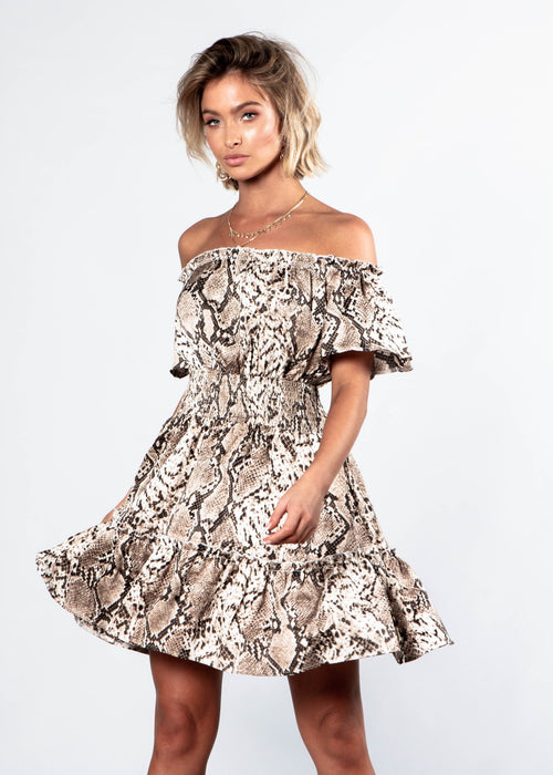 Keeping Secrets Off Shoulder Dress - Snake