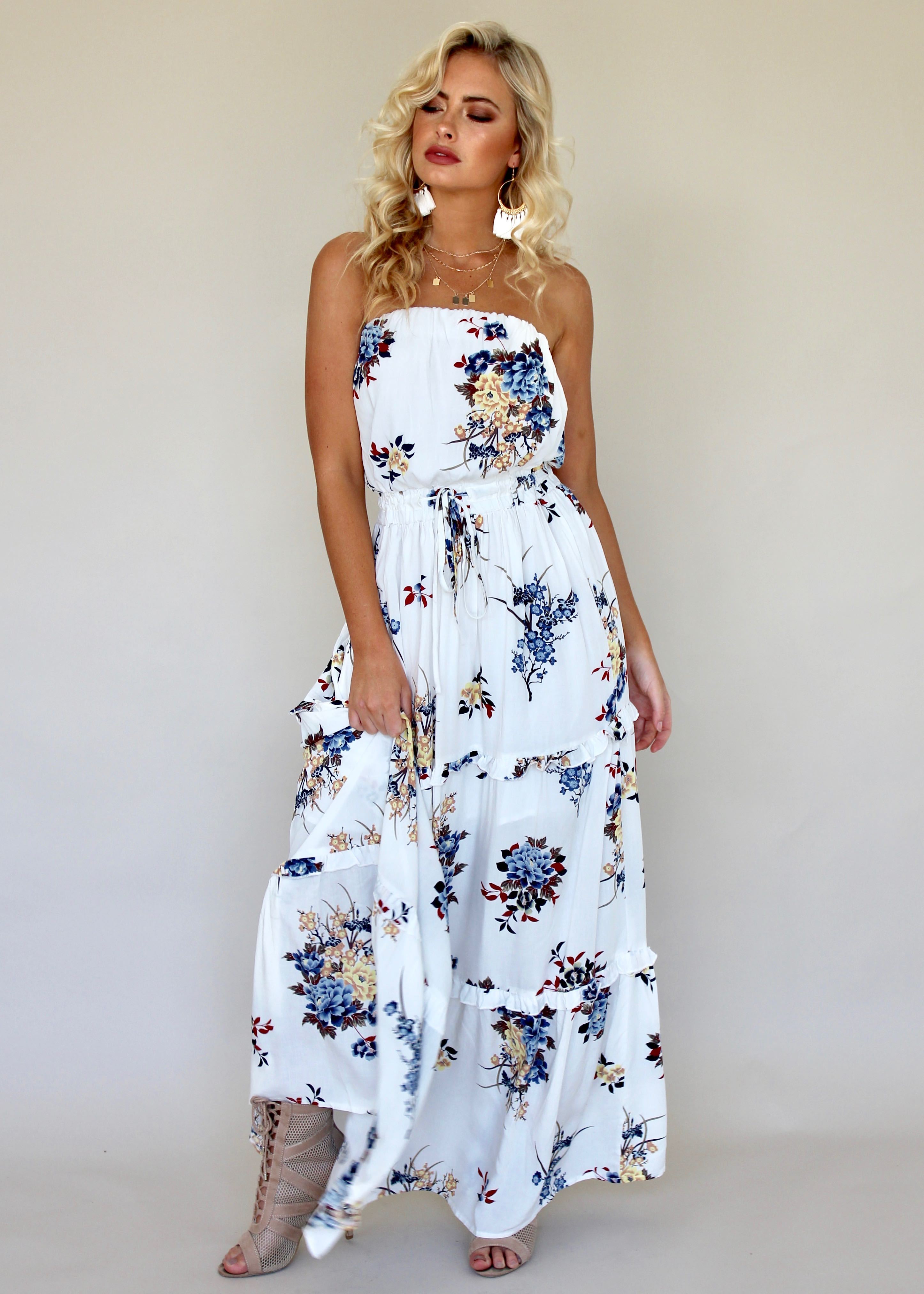 Lucina Strapless Maxi Dress - Blue Petal