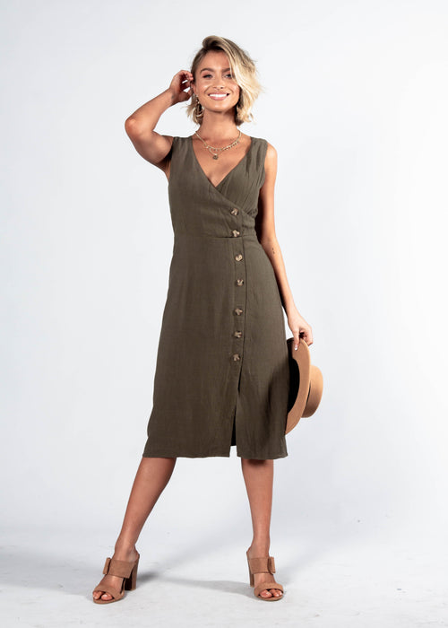 Lover's Charm Midi Dress - Dark Khaki