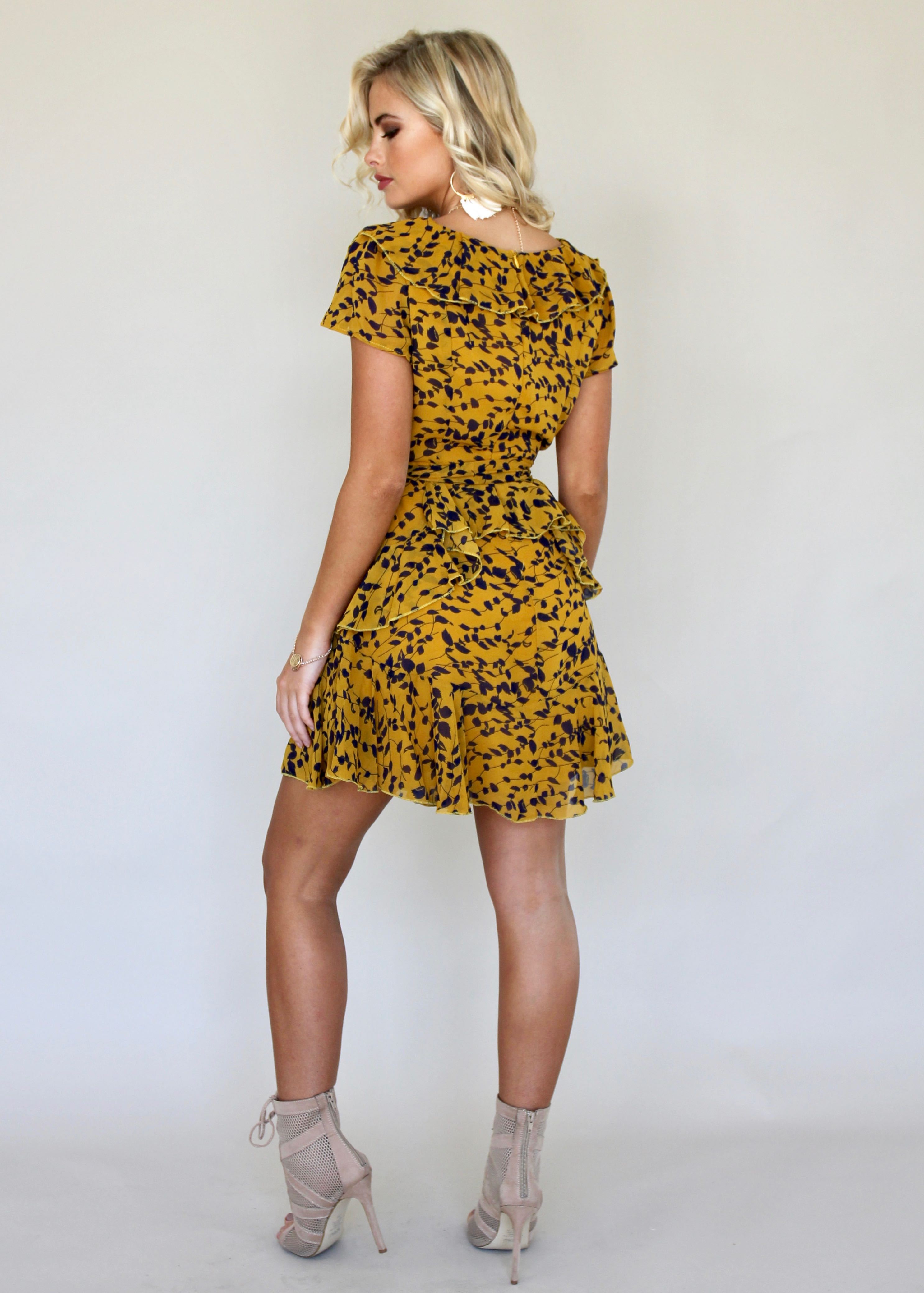 Holding Onto You Dress w/ Tie - Mustard