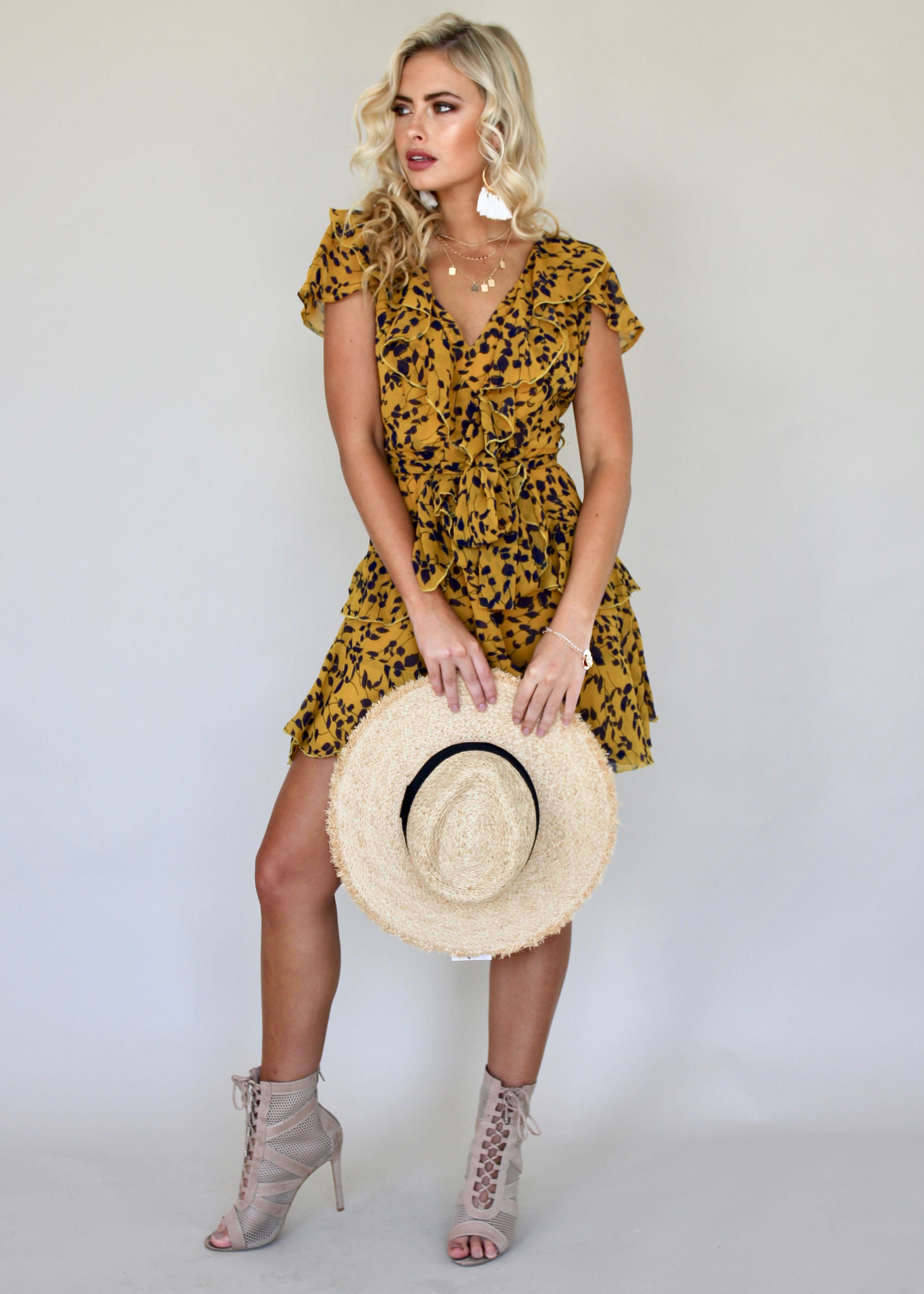Holding Onto You Dress w/ Tie - Mustard