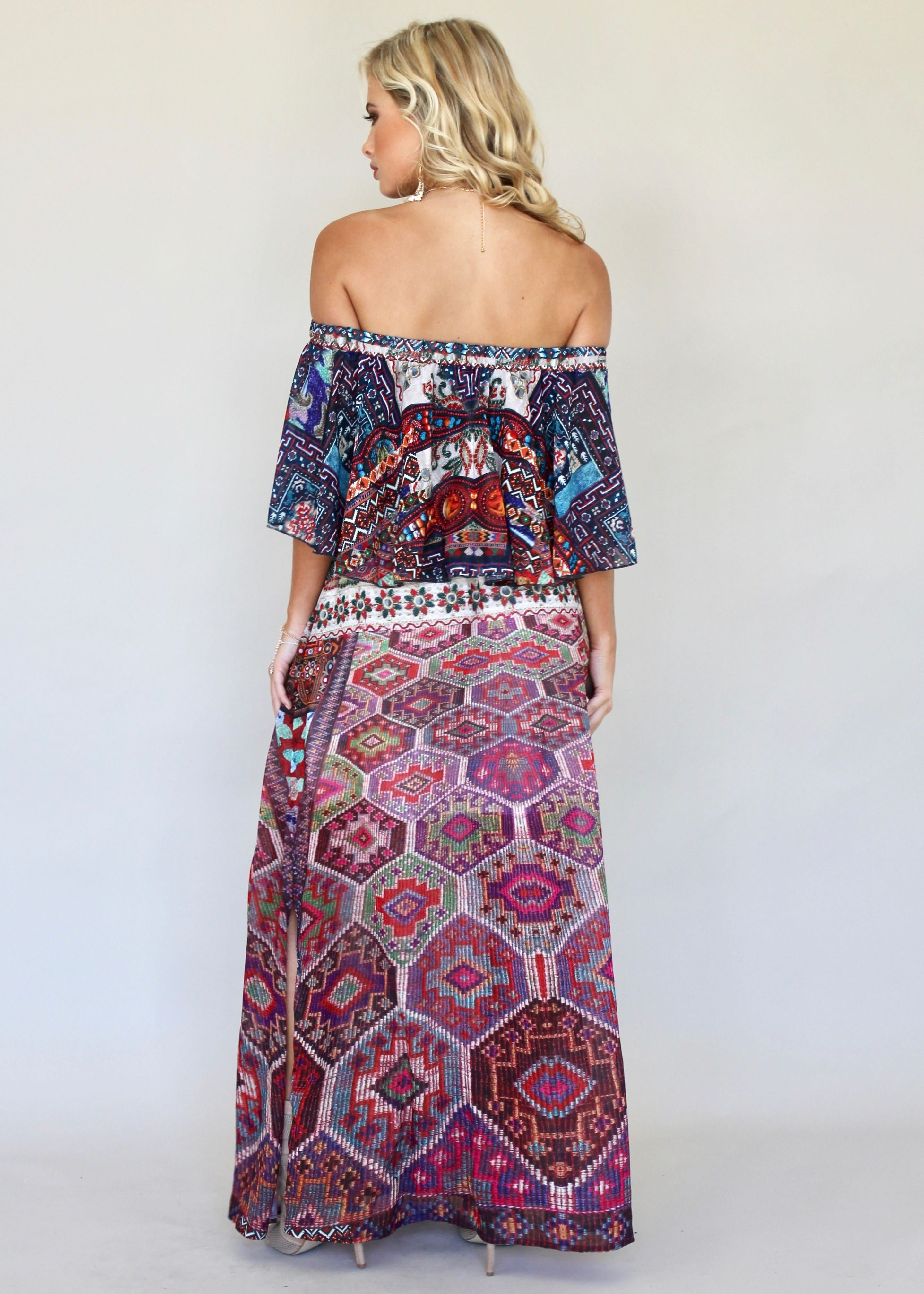 Night Sky Off Shoulder Dress - Moroccan