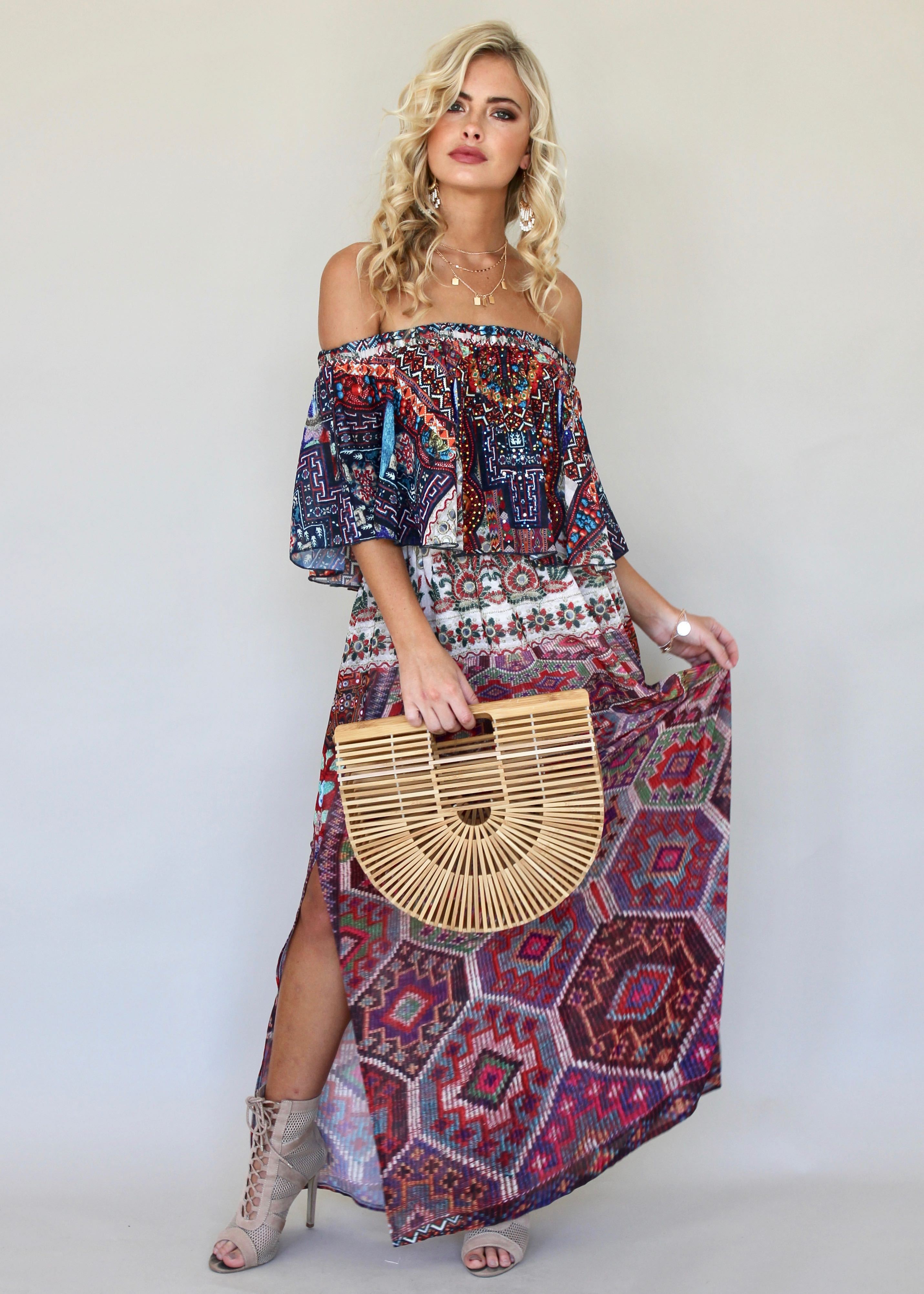 Night Sky Off Shoulder Dress - Moroccan