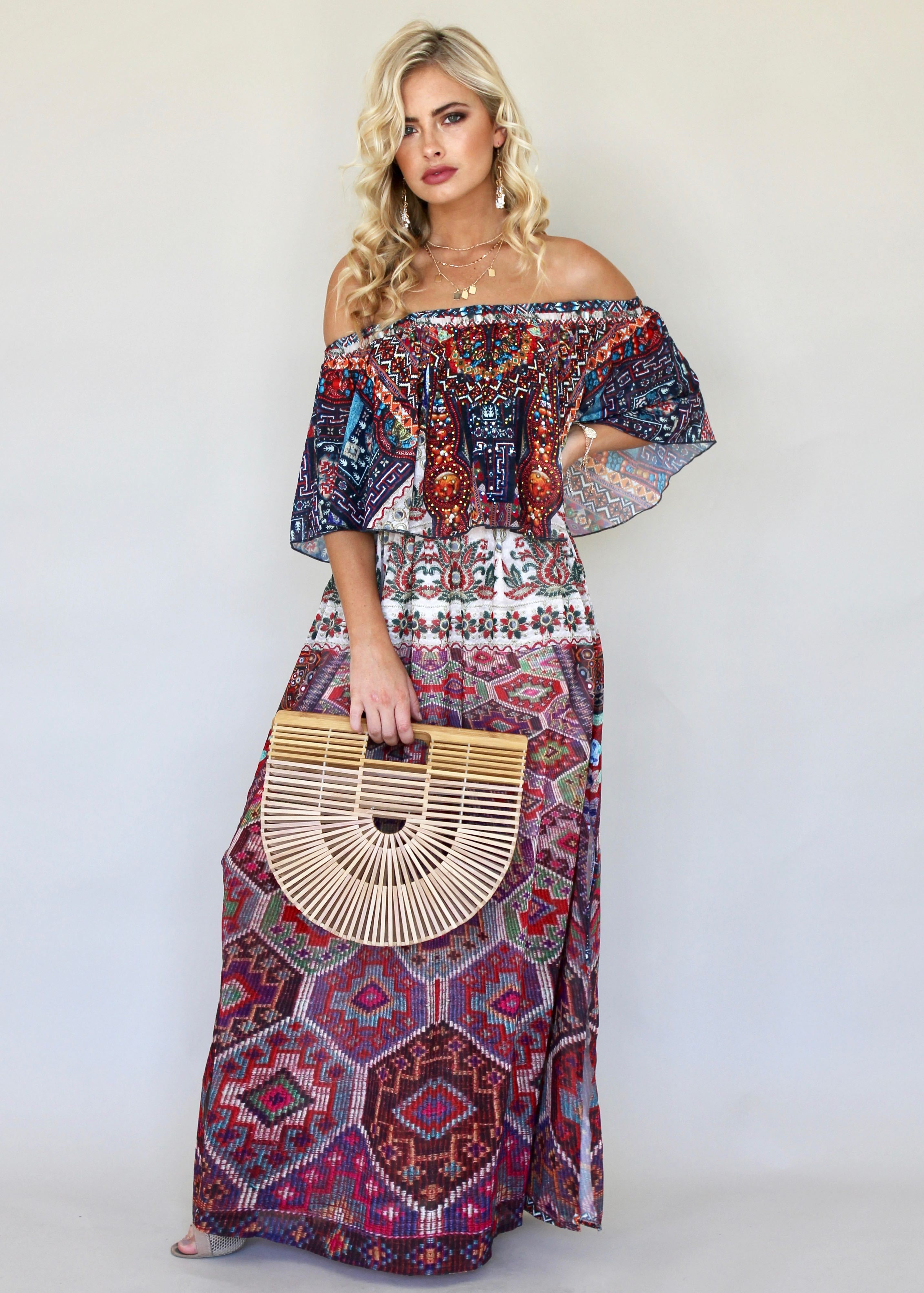 Night Sky Off Shoulder Dress - Moroccan