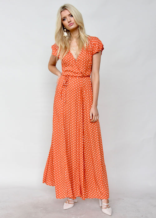 Oakley Maxi Dress - Orange Polka