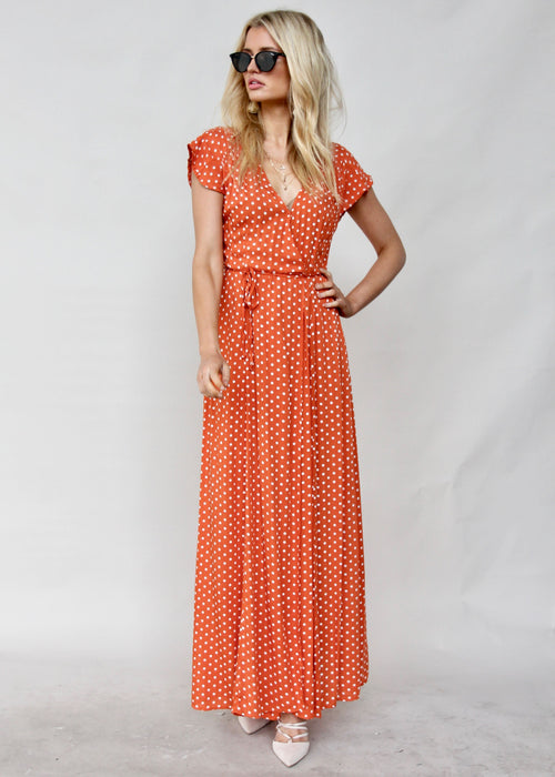 Oakley Maxi Dress - Orange Polka