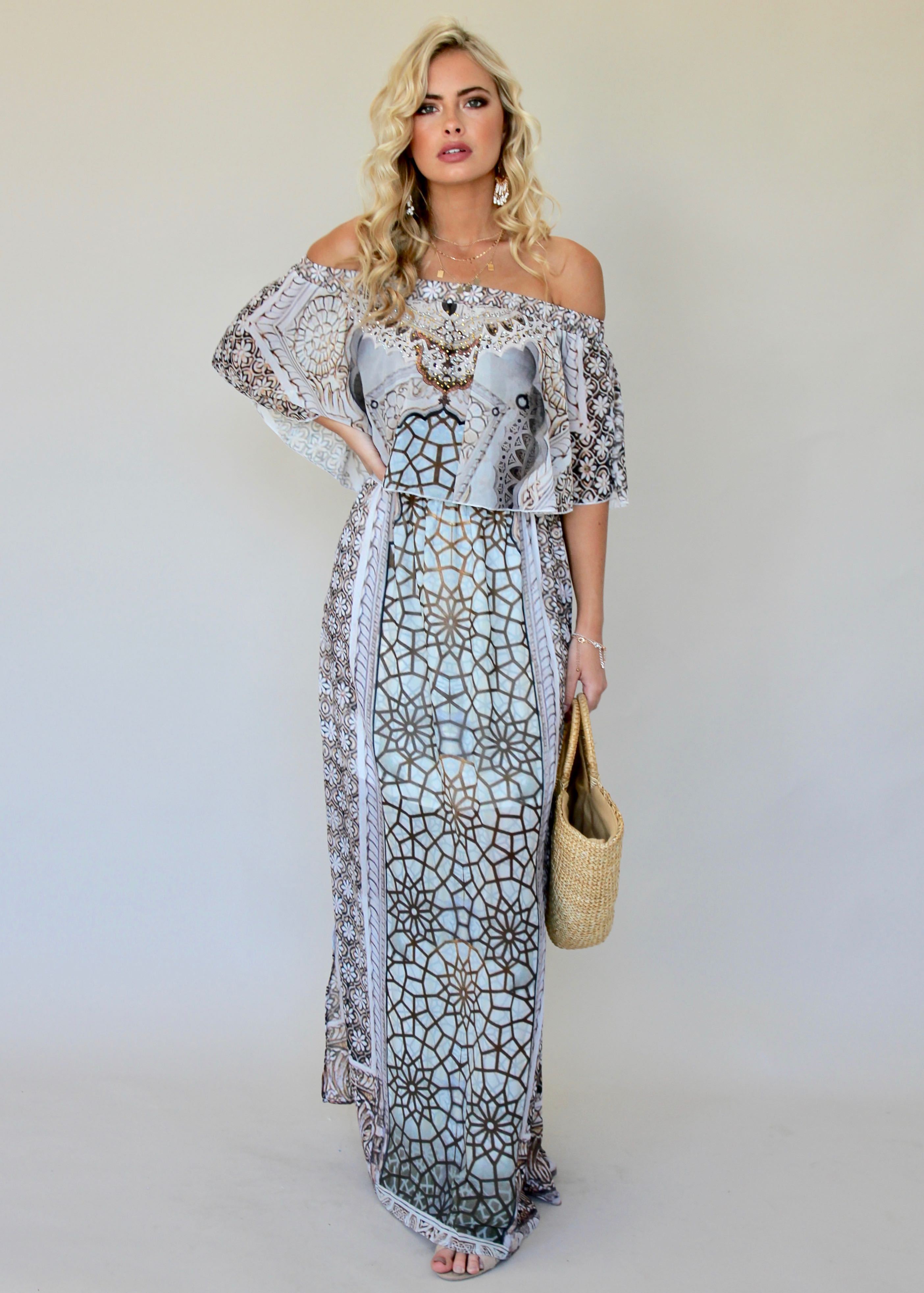 Night Sky Off Shoulder Dress - Mosaic