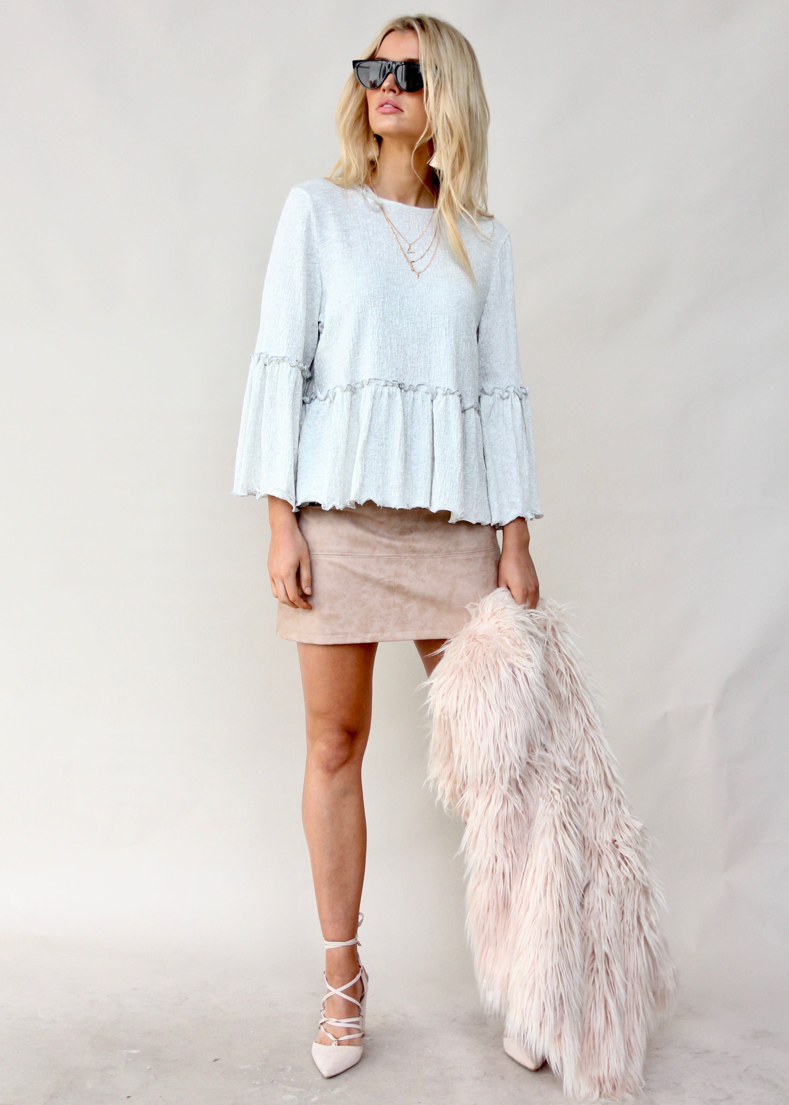 True Feelings Ruffle Top - Grey Marle