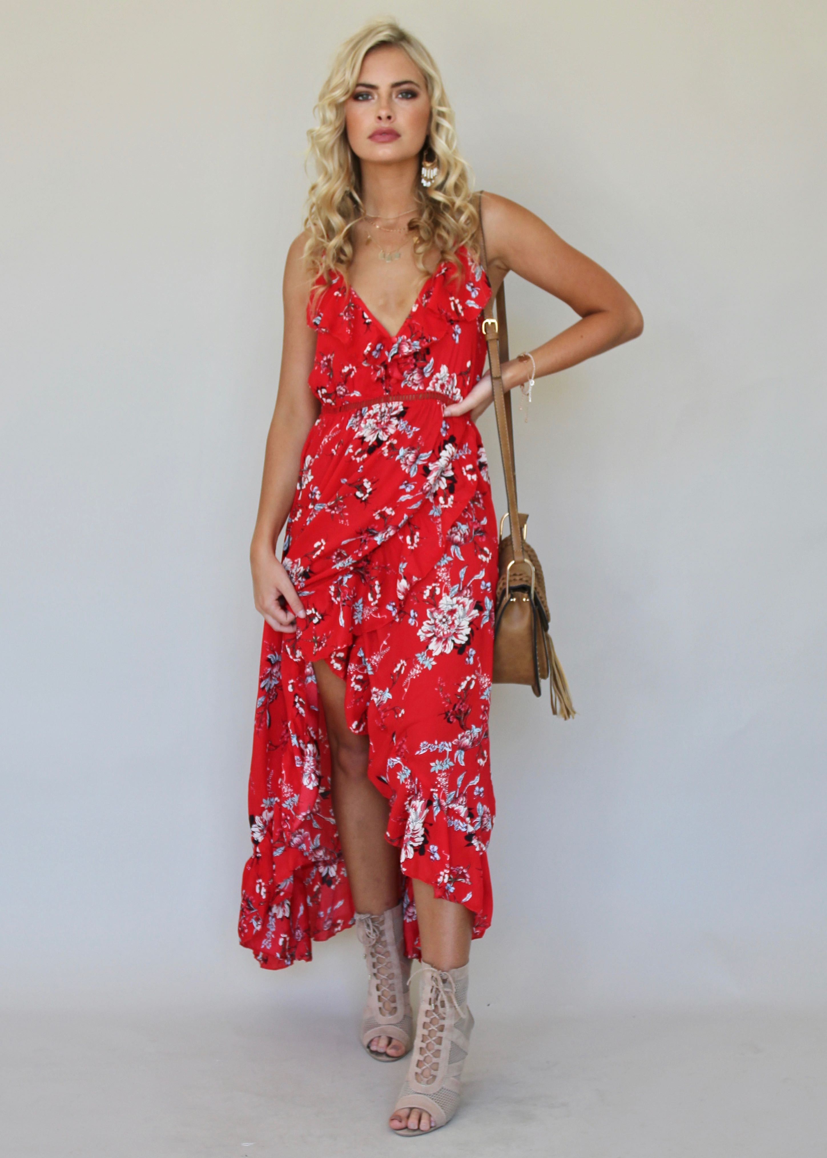 Heavens Drive Maxi Dress - Red