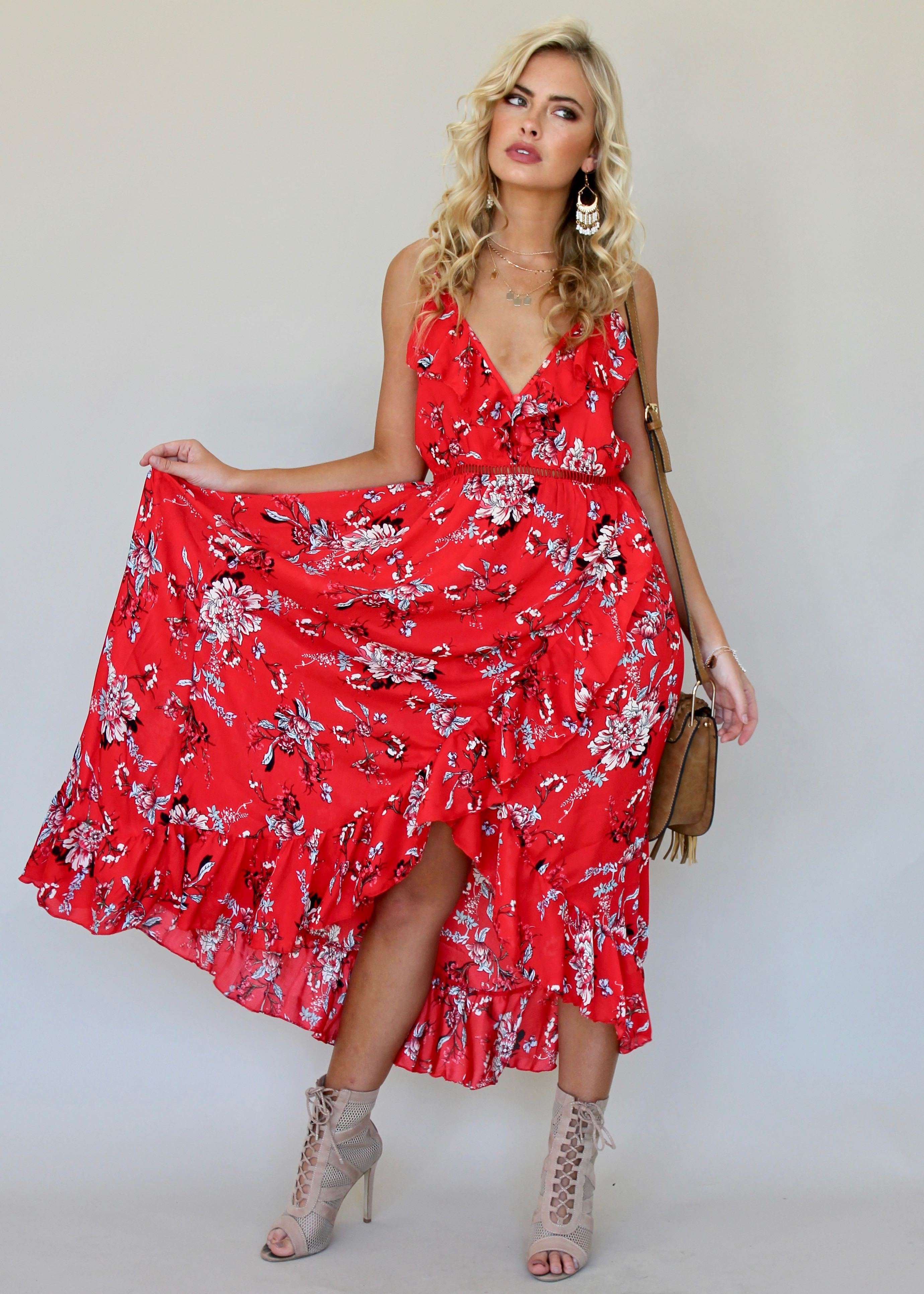 Heavens Drive Maxi Dress - Red