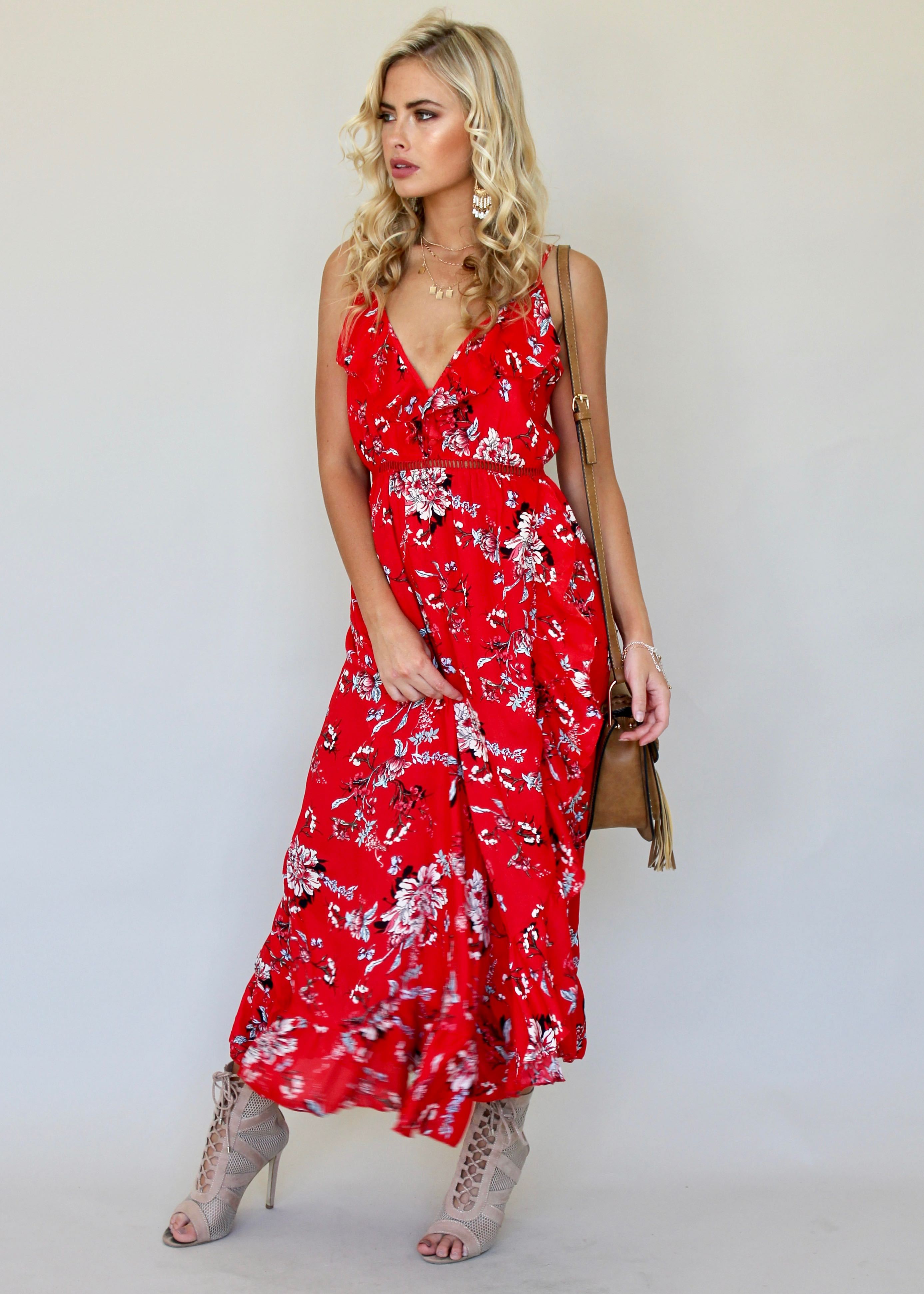 Heavens Drive Maxi Dress - Red