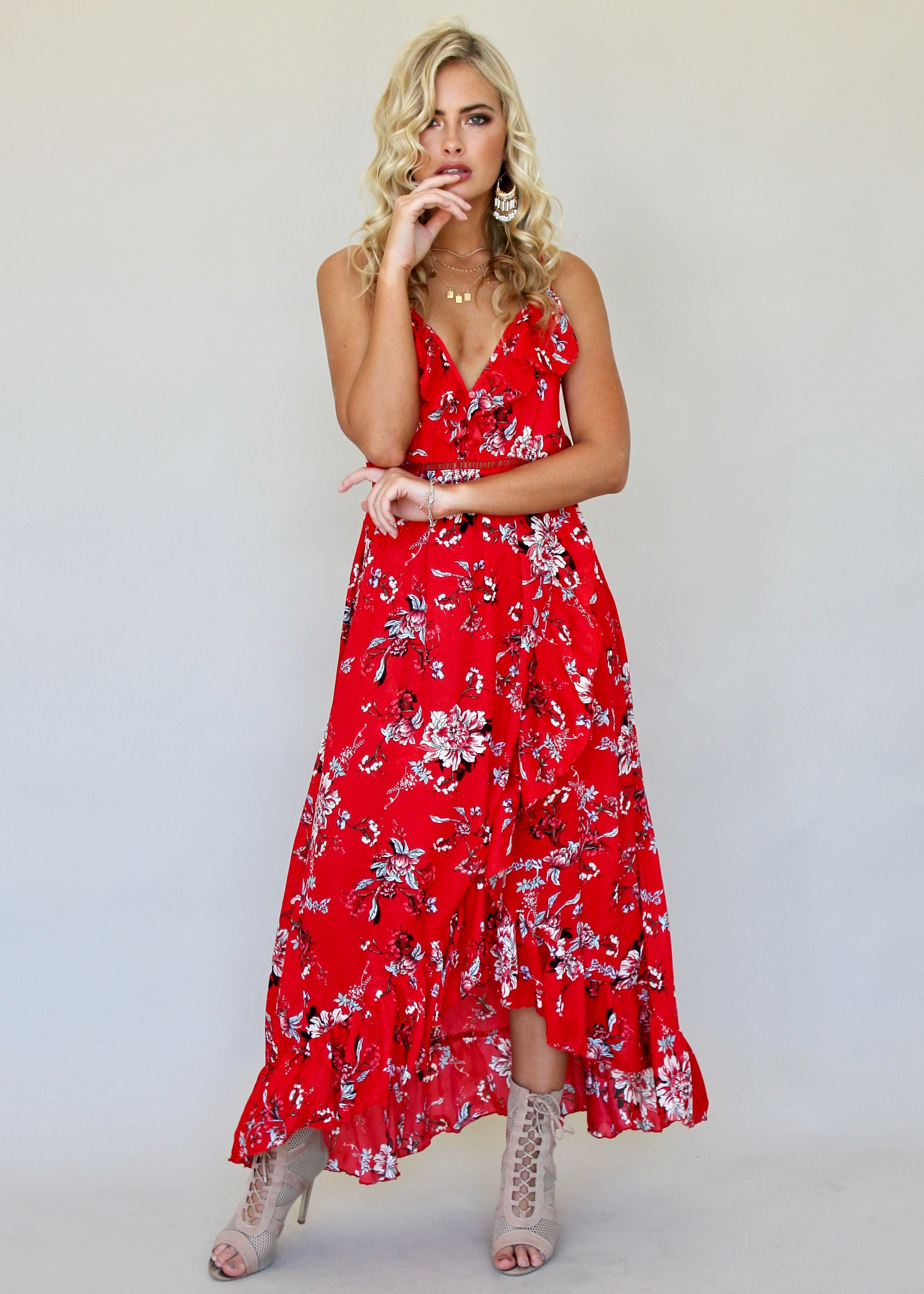 Heavens Drive Maxi Dress - Red