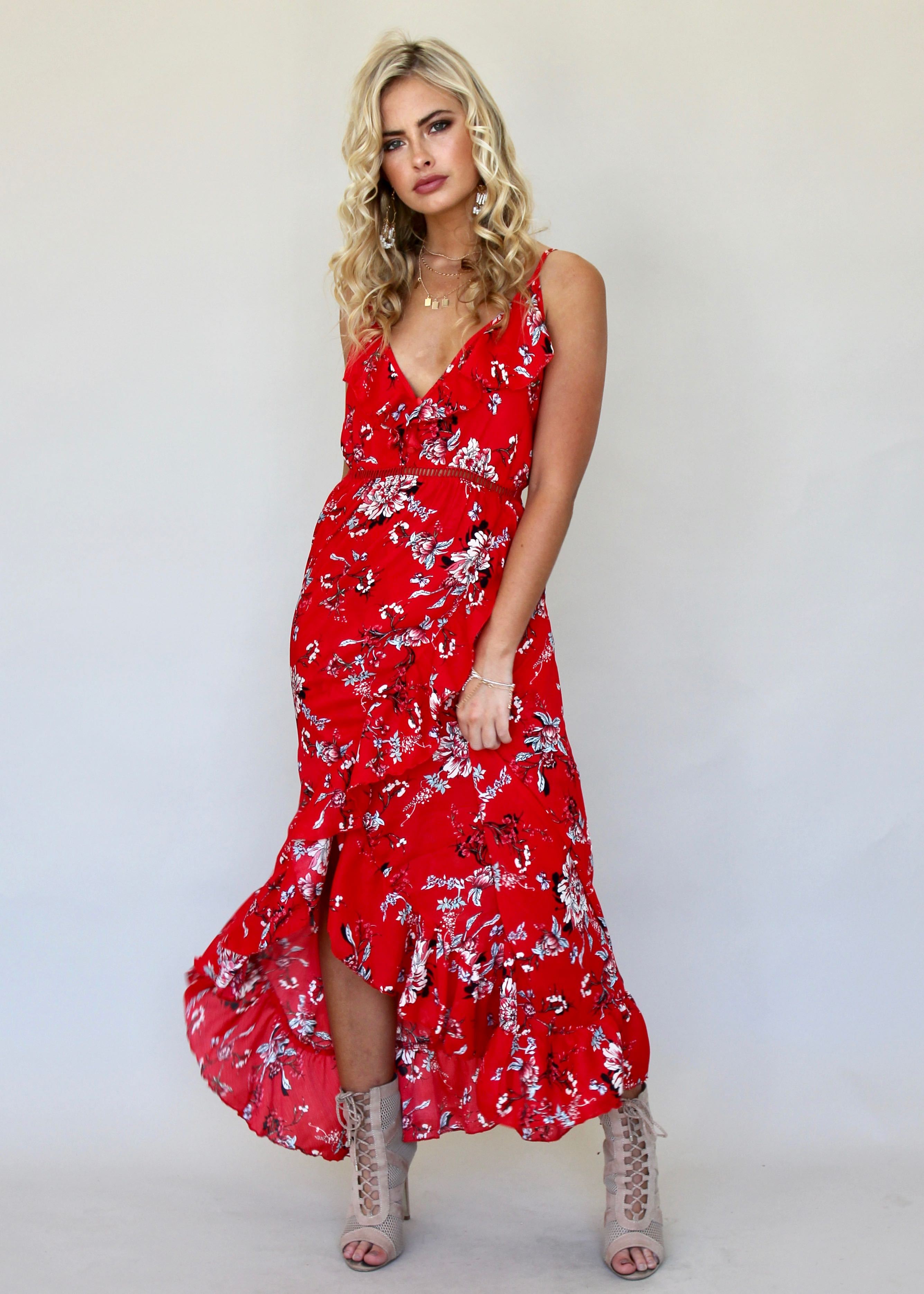 Heavens Drive Maxi Dress - Red