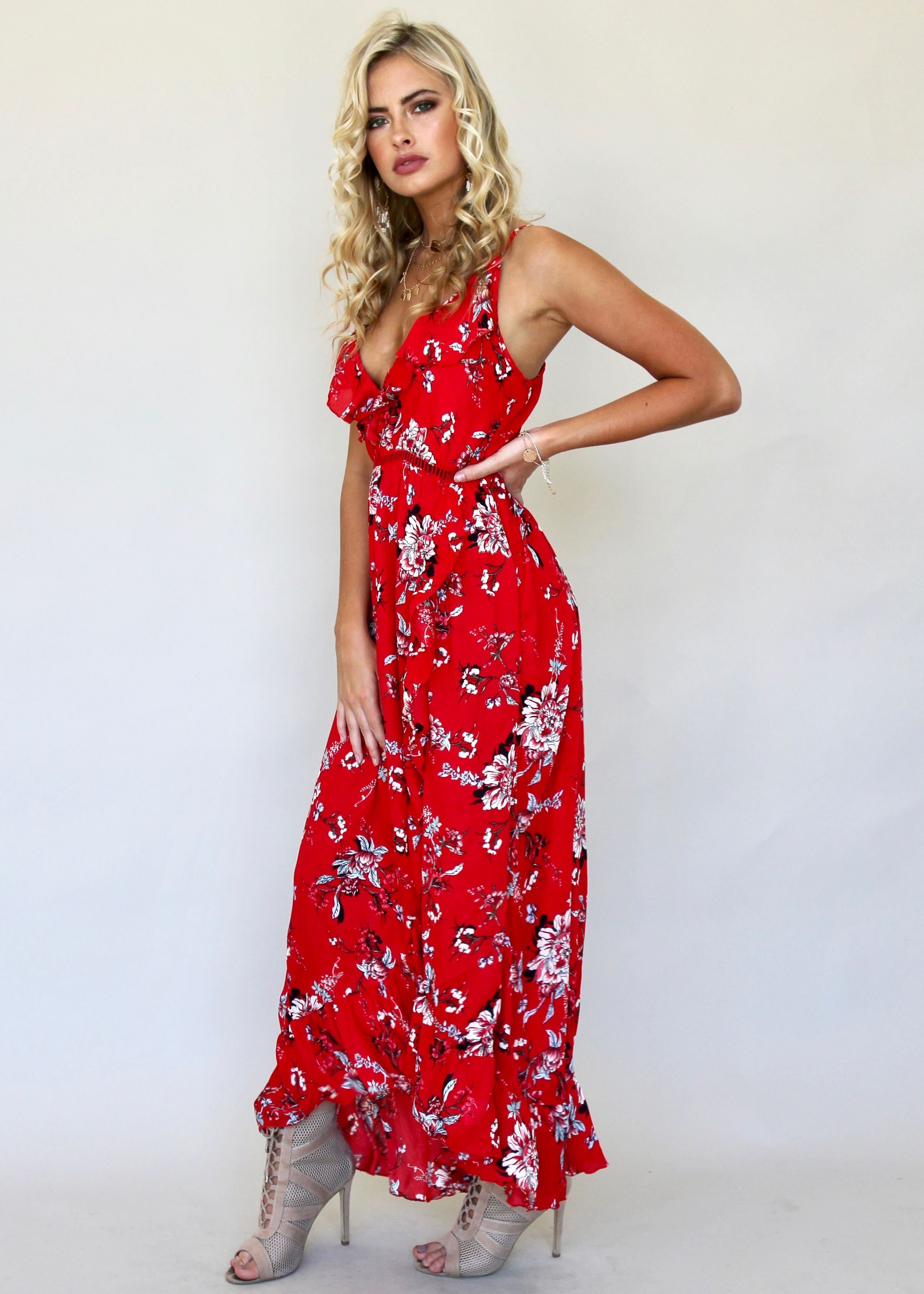 Heavens Drive Maxi Dress - Red
