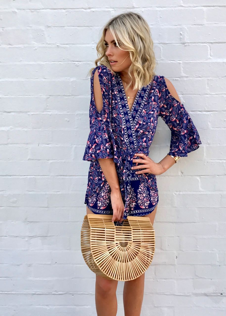 Hot Line Playsuit - Navy/Red