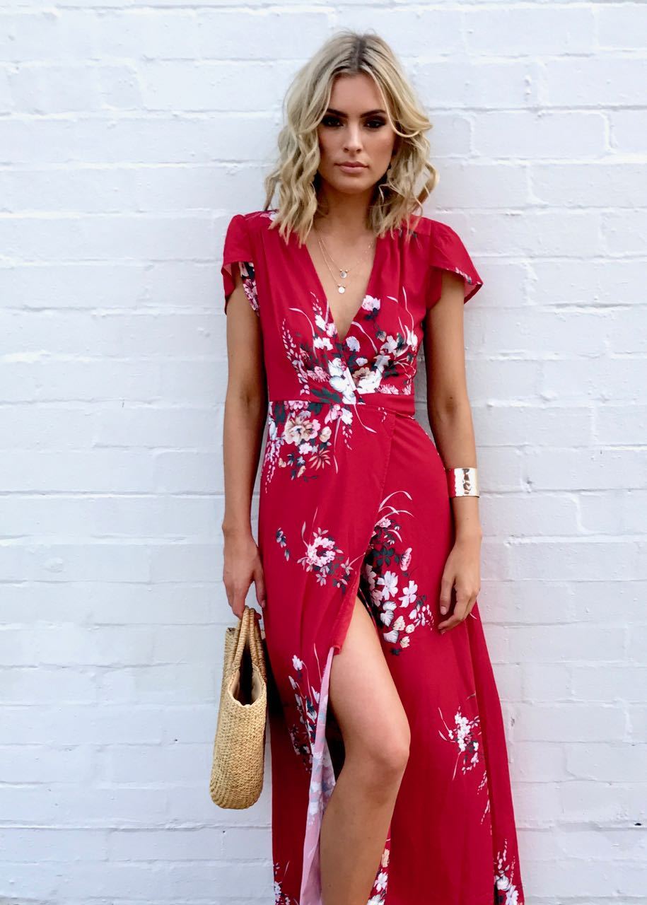 South Branch Wrap Maxi Dress - Red