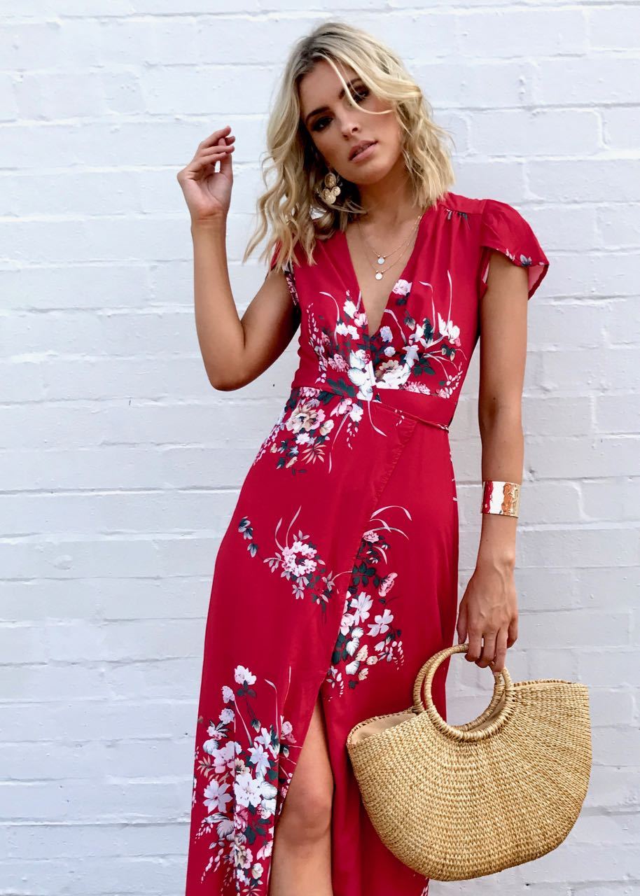 South Branch Wrap Maxi Dress - Red