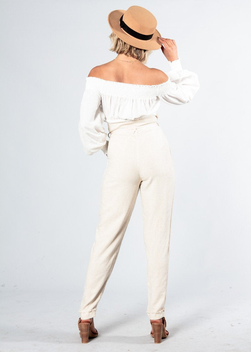 Just A Stranger Linen Look Pants w/ Tie - Natural