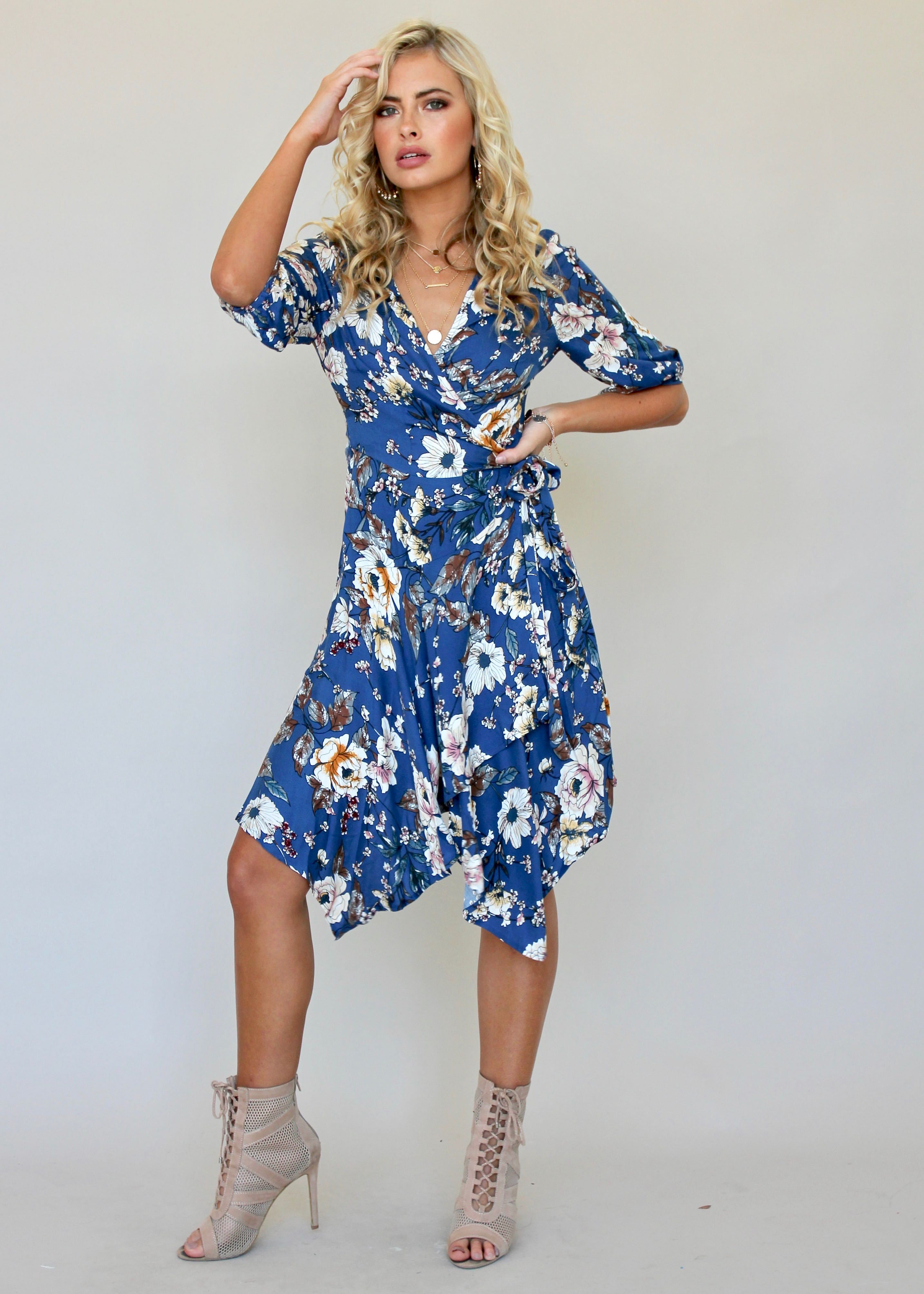 Echo Vibe Wrap Dress - Blue
