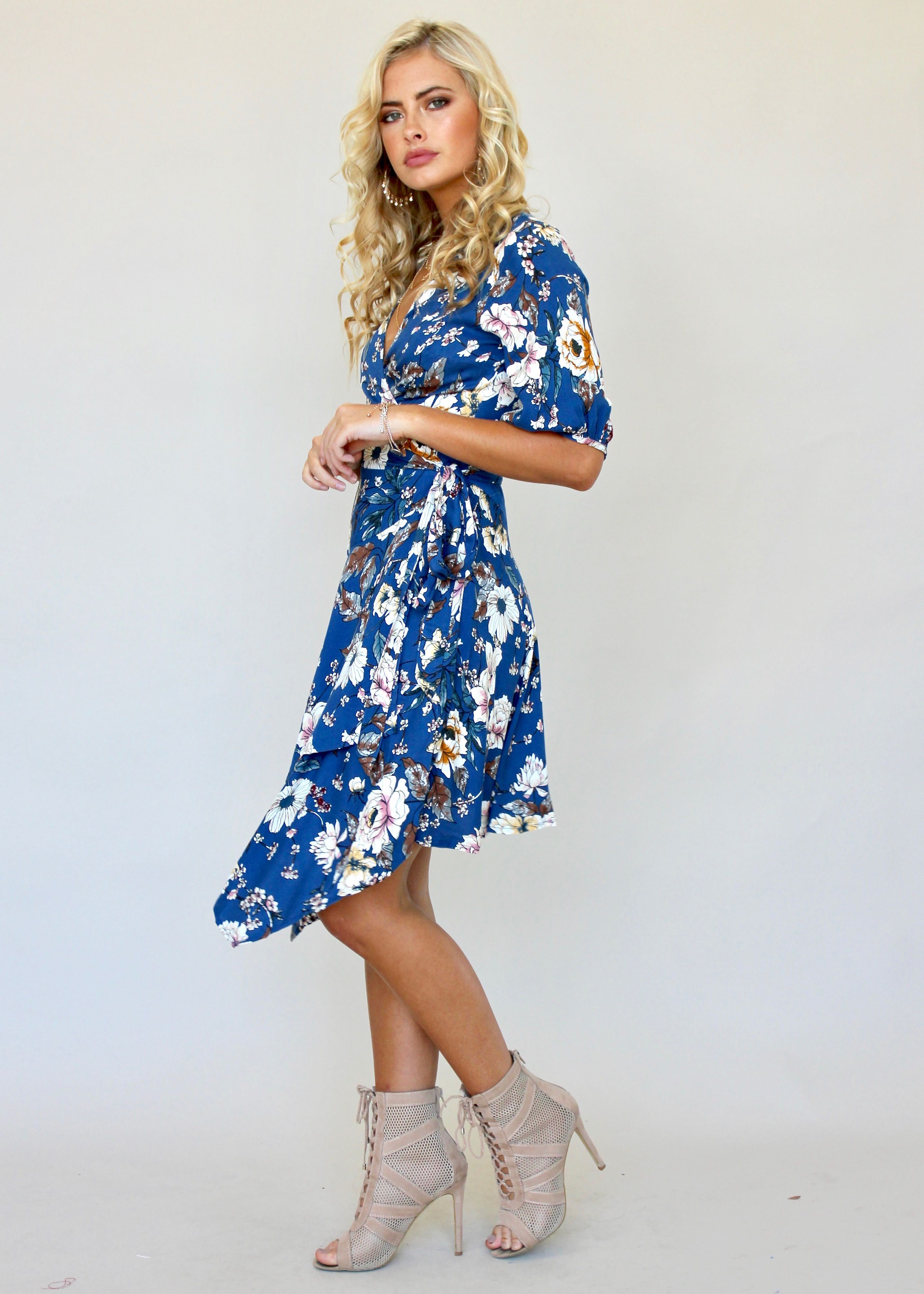 Echo Vibe Wrap Dress - Blue