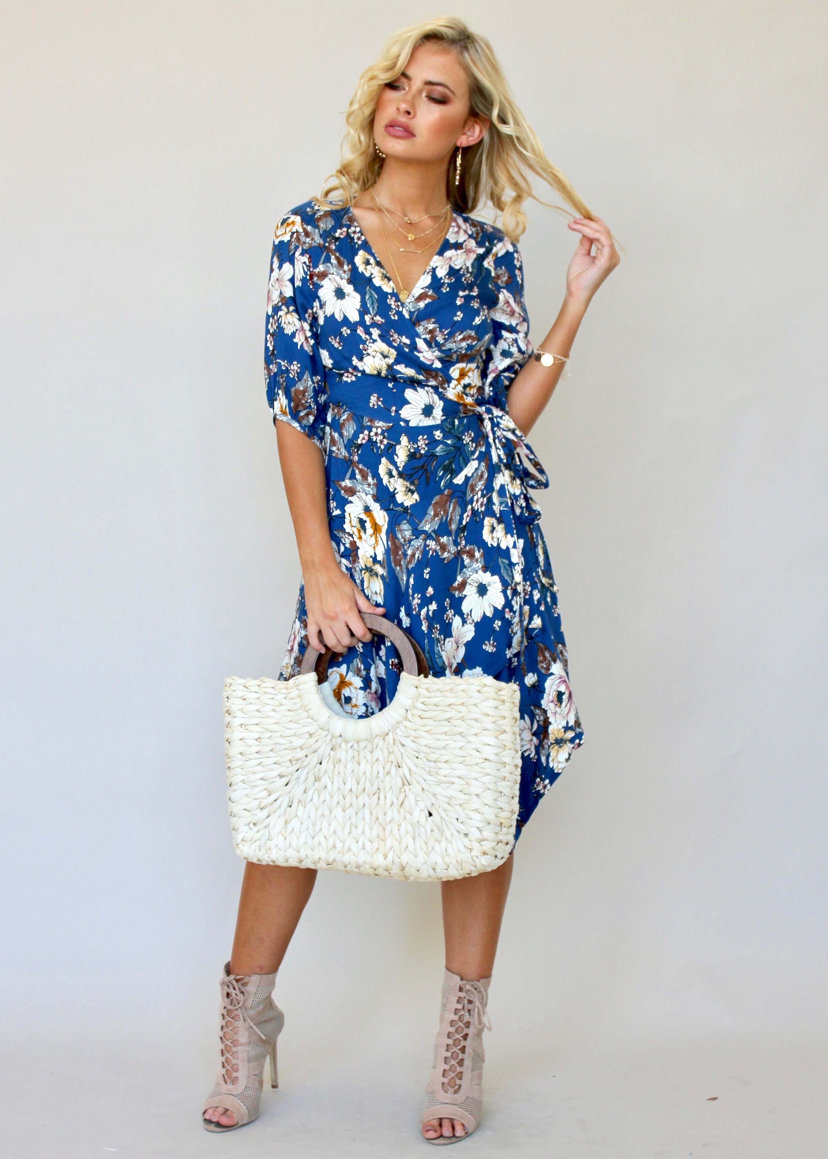 Echo Vibe Wrap Dress - Blue