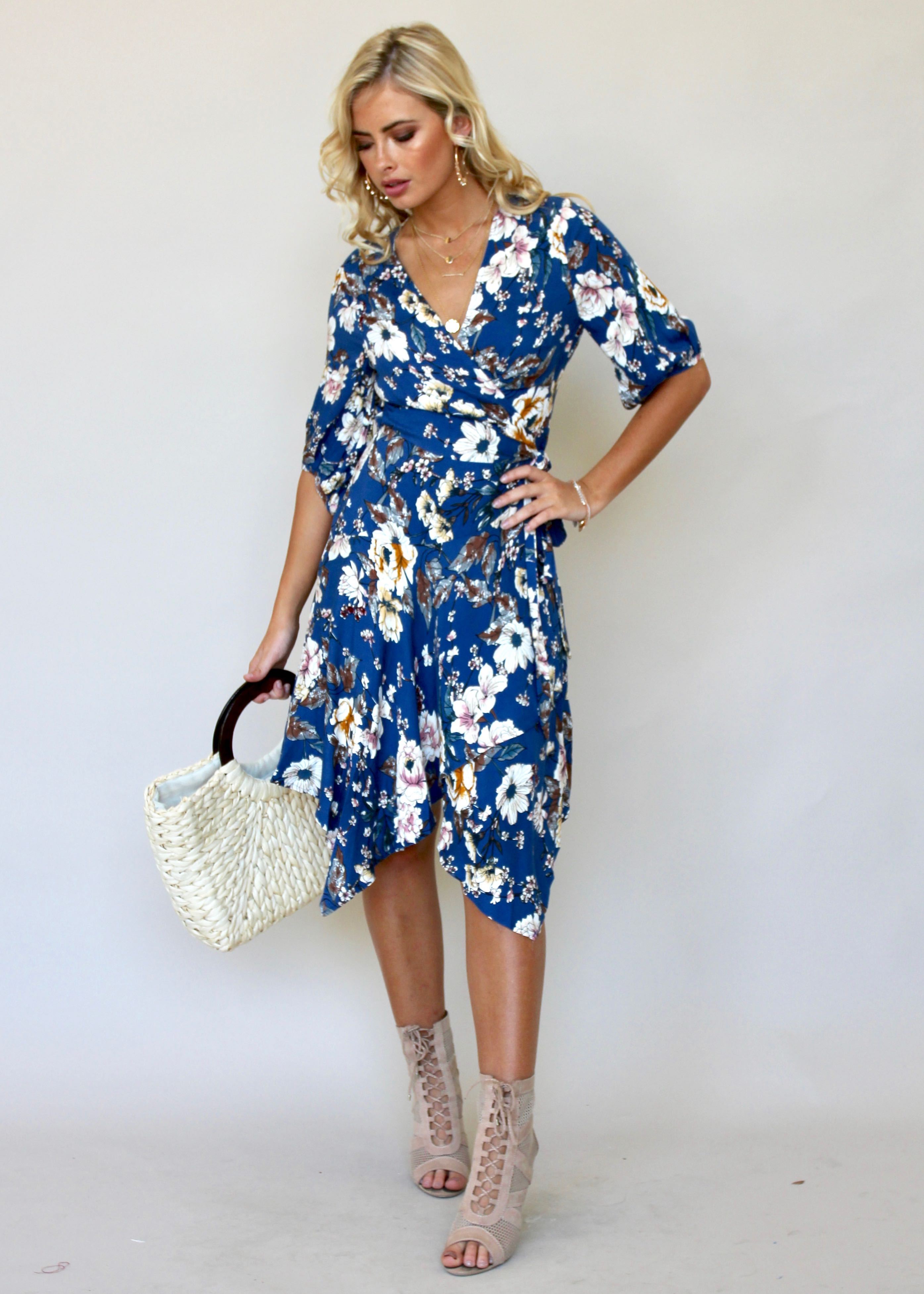 Echo Vibe Wrap Dress - Blue