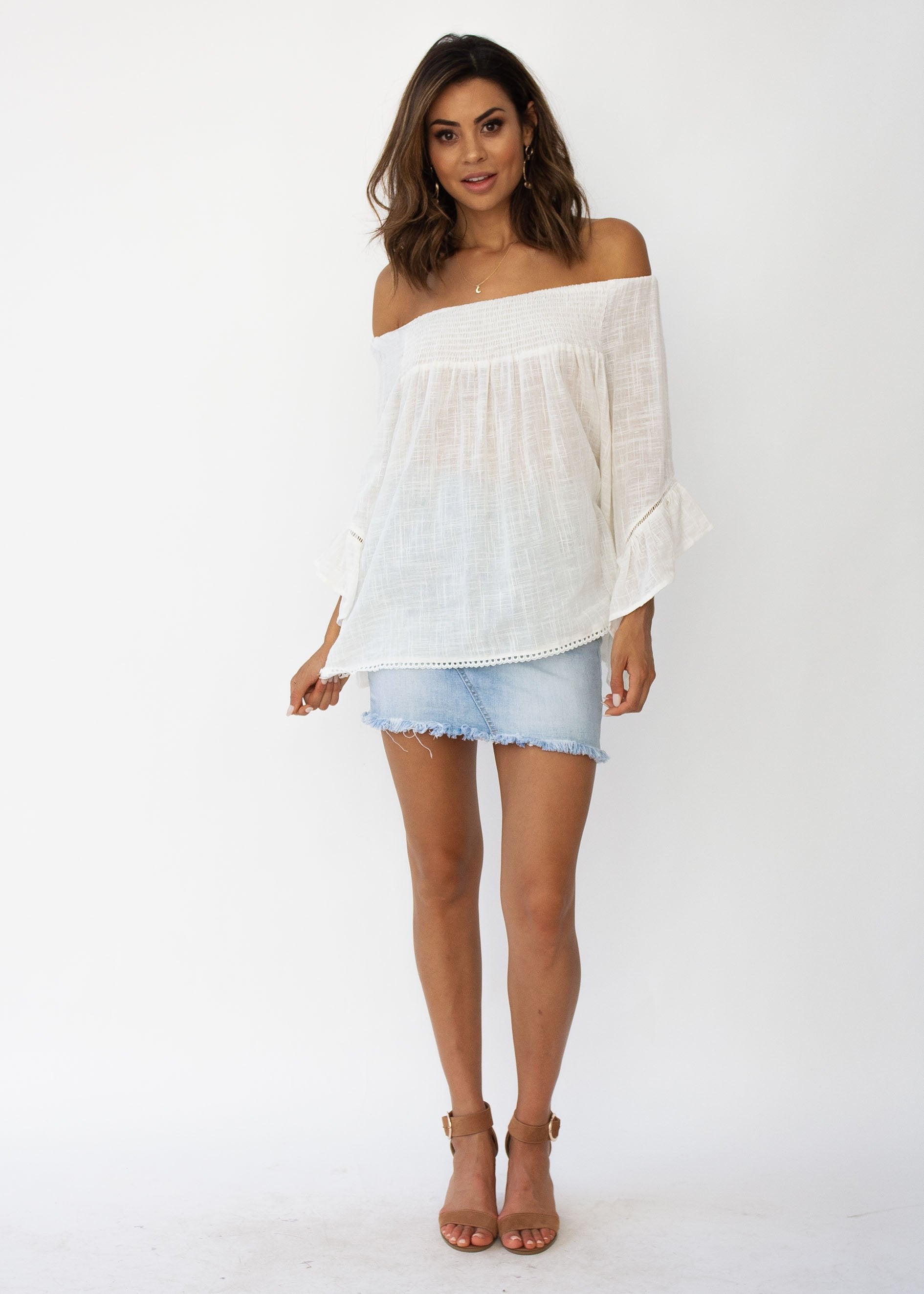Sugar Night Off Shoulder Top - Sheer Ivory
