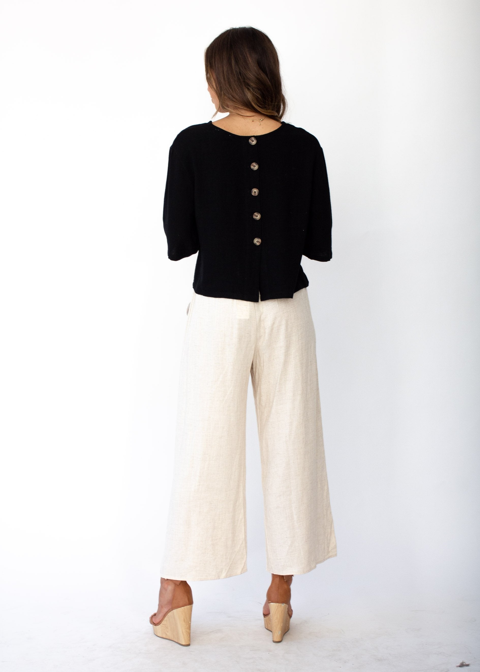 Simple Touch Linen Blouse - Black