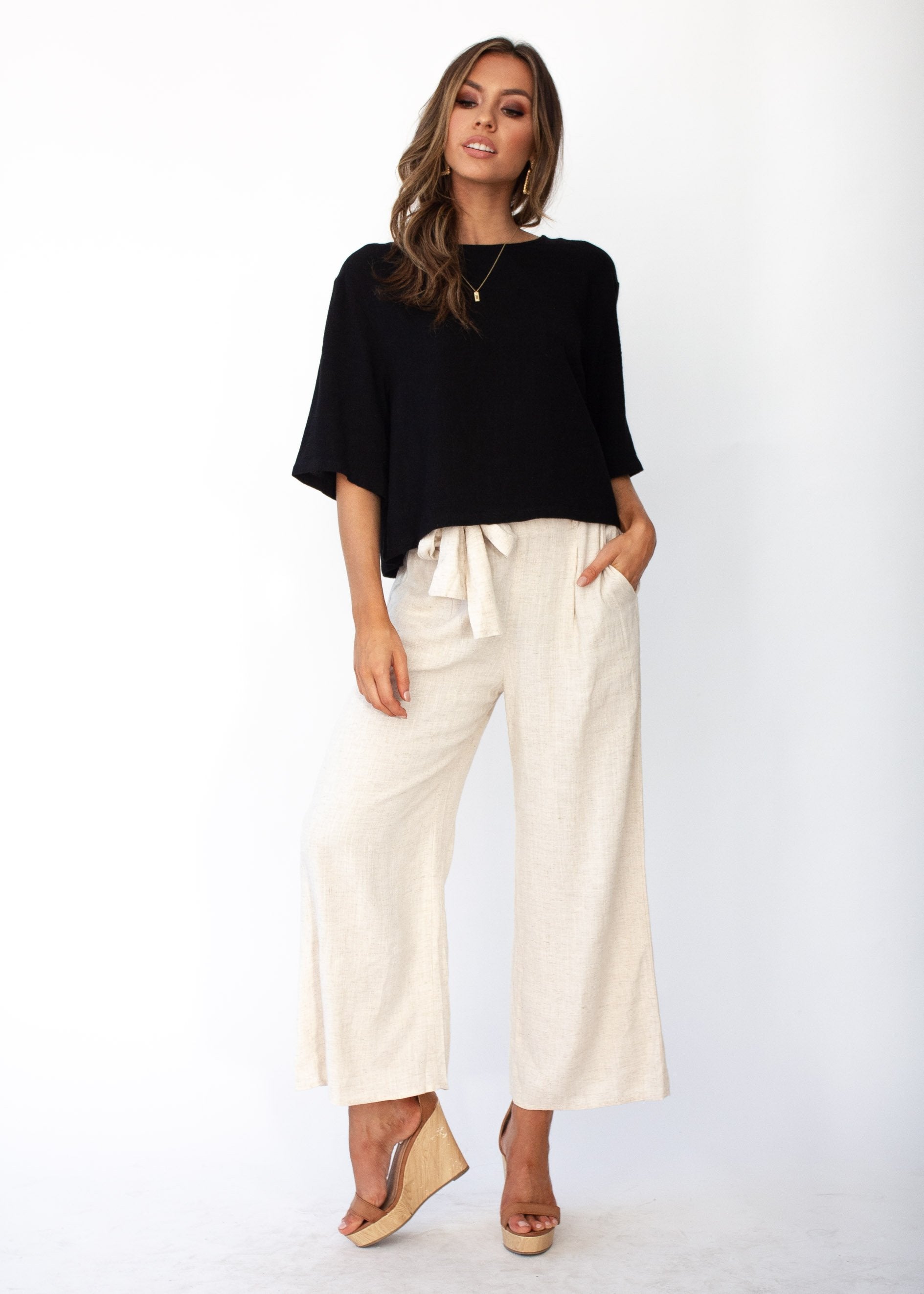 Simple Touch Linen Blouse - Black