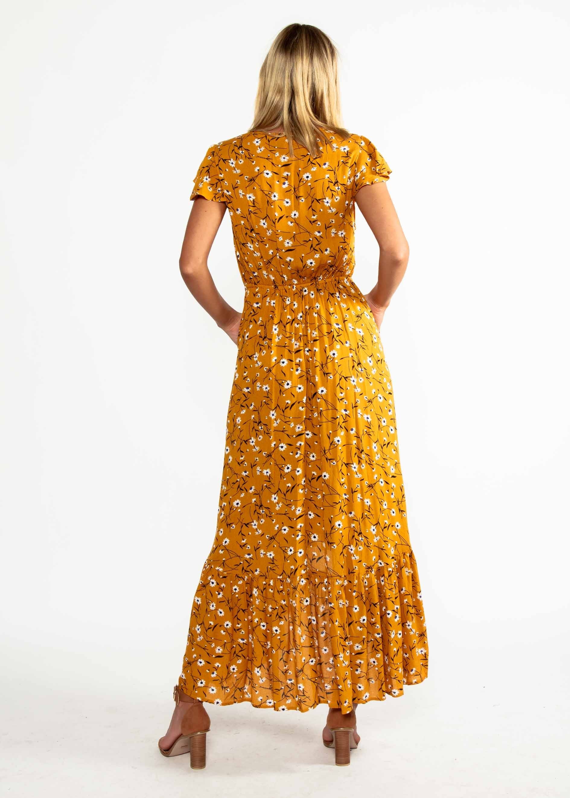 Sandra Hi-Lo Midi Dress - Mustard Floral