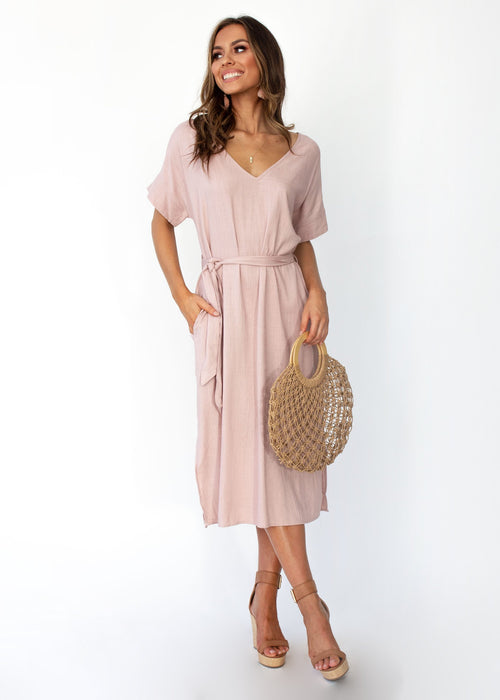 Bayside Linen Midi Dress - Blush