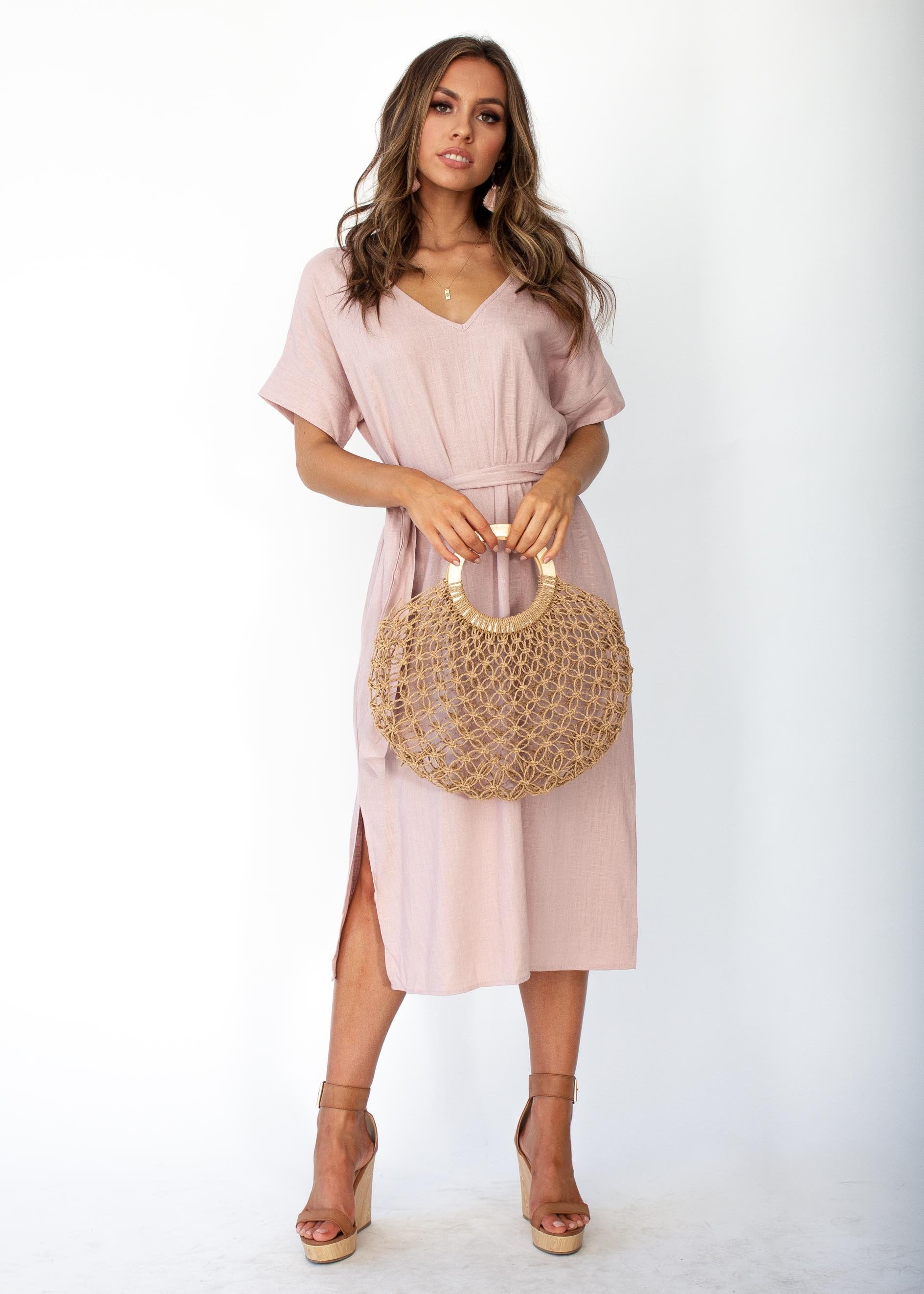 Bayside Linen Midi Dress - Blush