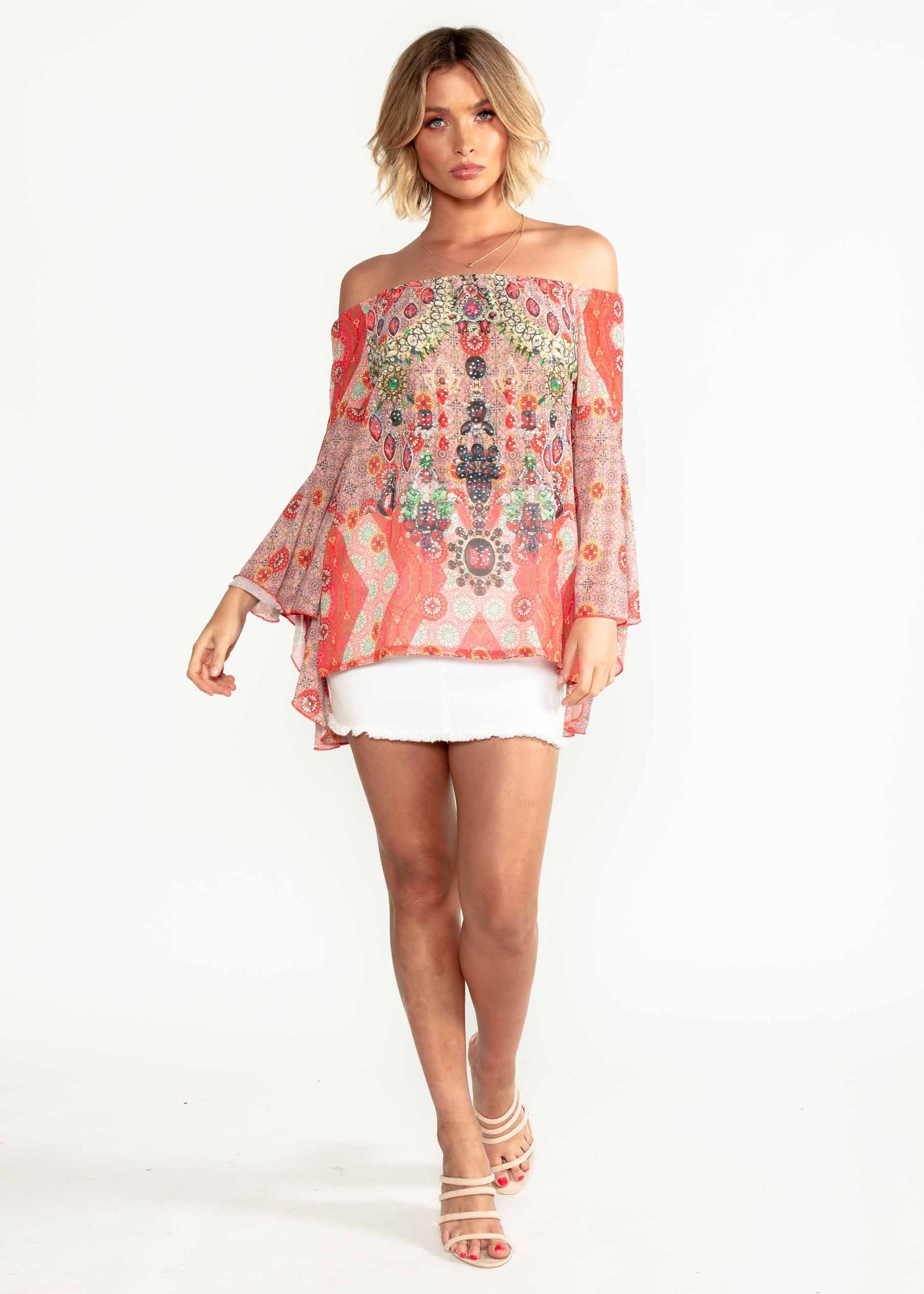 Sacramento Off Shoulder Chiffon Top - Summer Spritz