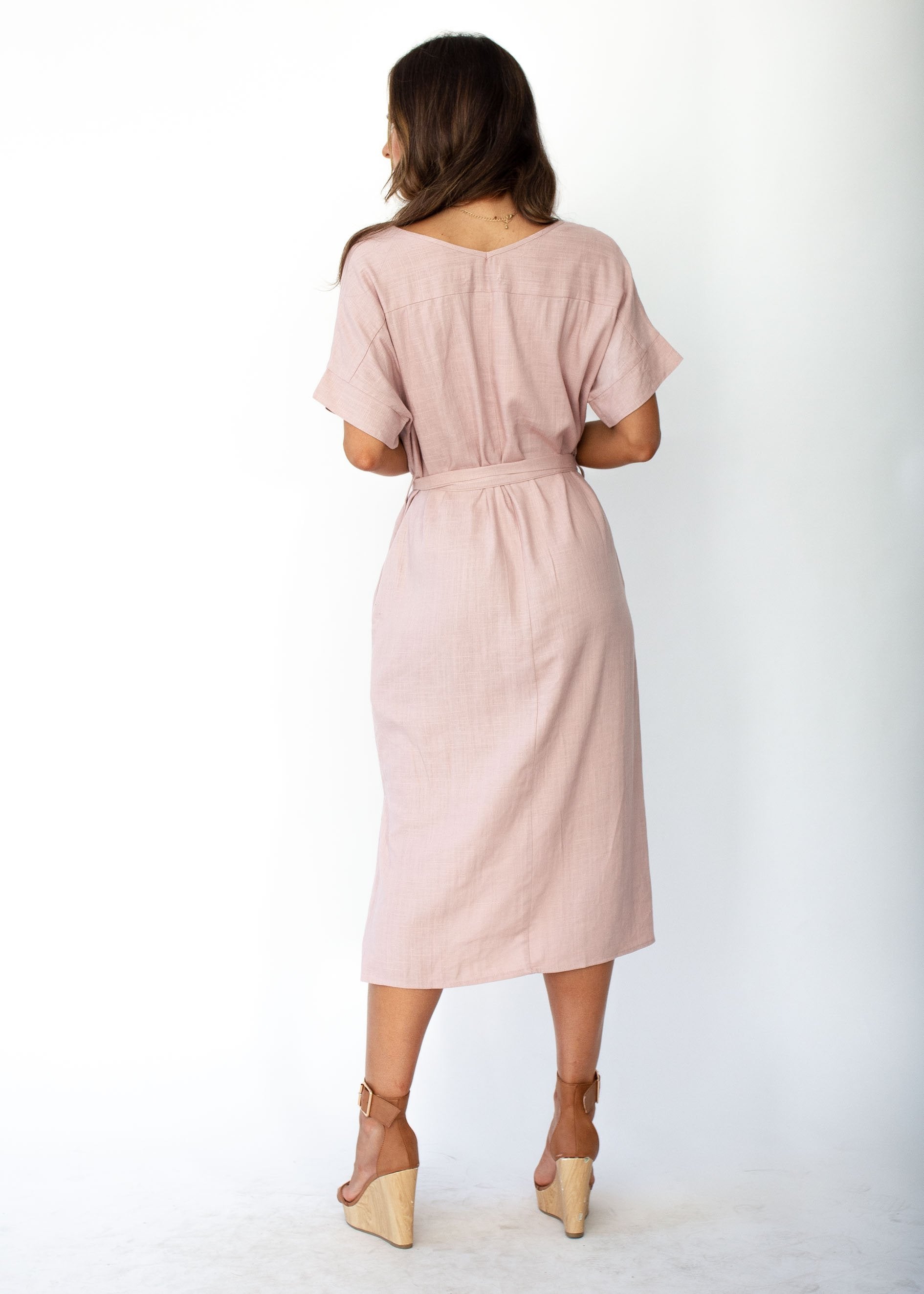 Bayside Linen Midi Dress - Blush