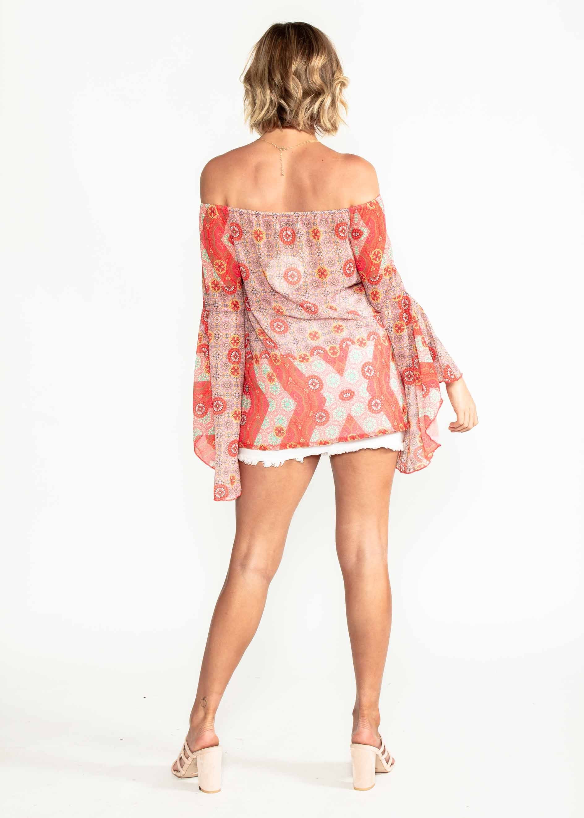 Sacramento Off Shoulder Chiffon Top - Summer Spritz