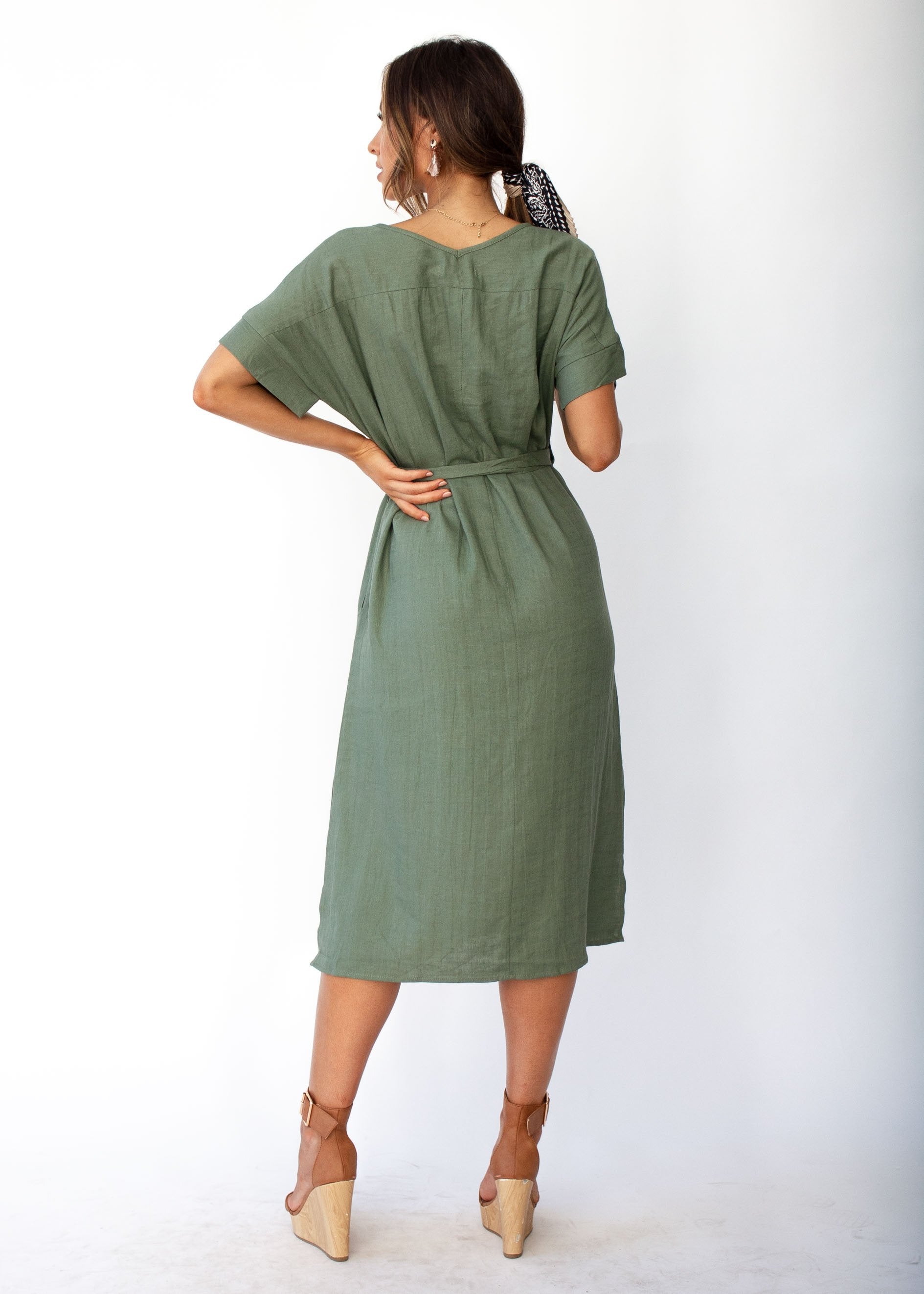 Bayside Linen Midi Dress - Khaki