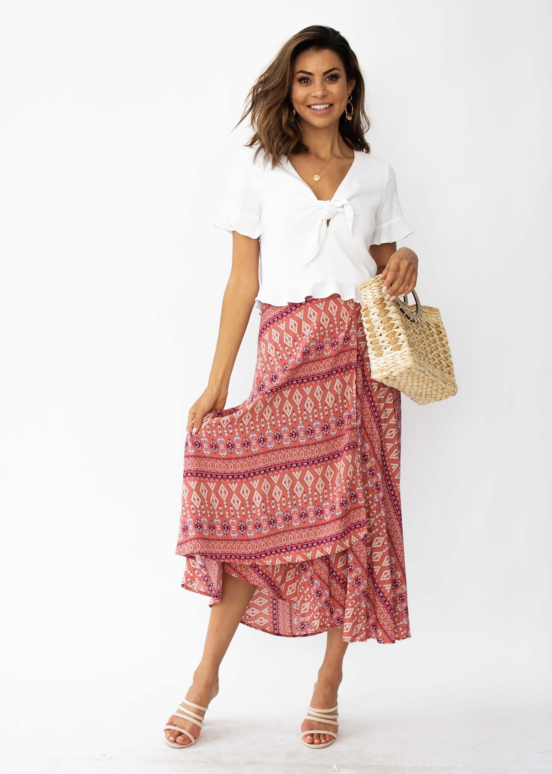 Mahalia Midi Wrap Skirt - September Rose
