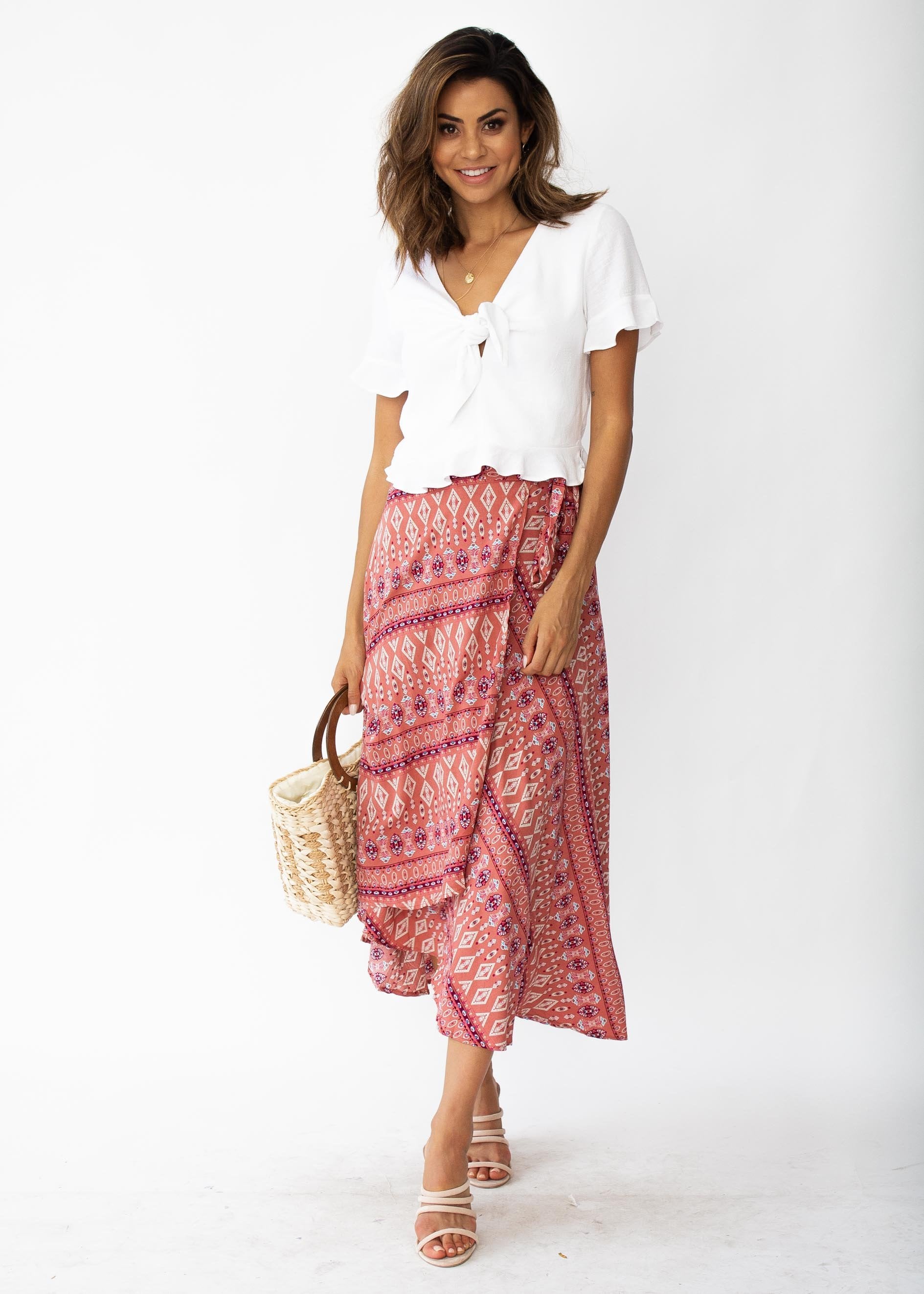 Mahalia Midi Wrap Skirt - September Rose