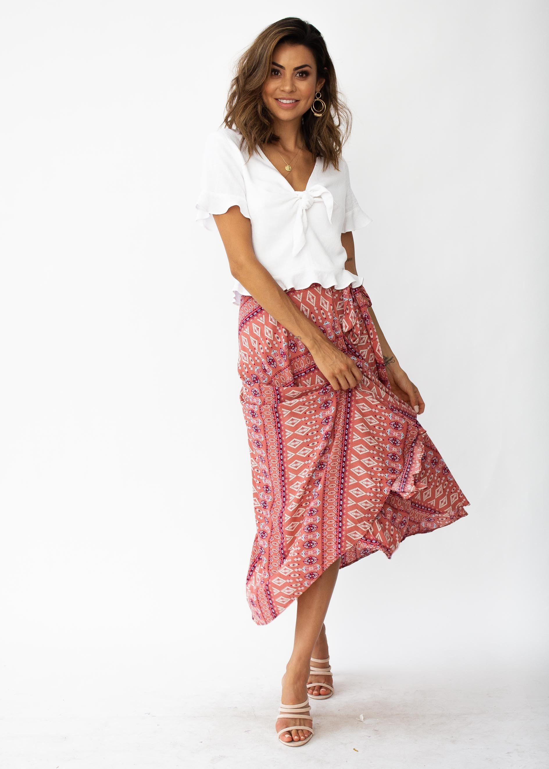 Mahalia Midi Wrap Skirt - September Rose