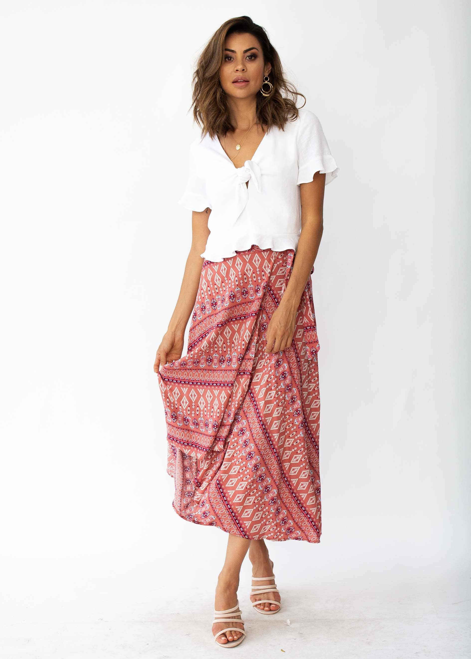 Mahalia Midi Wrap Skirt - September Rose