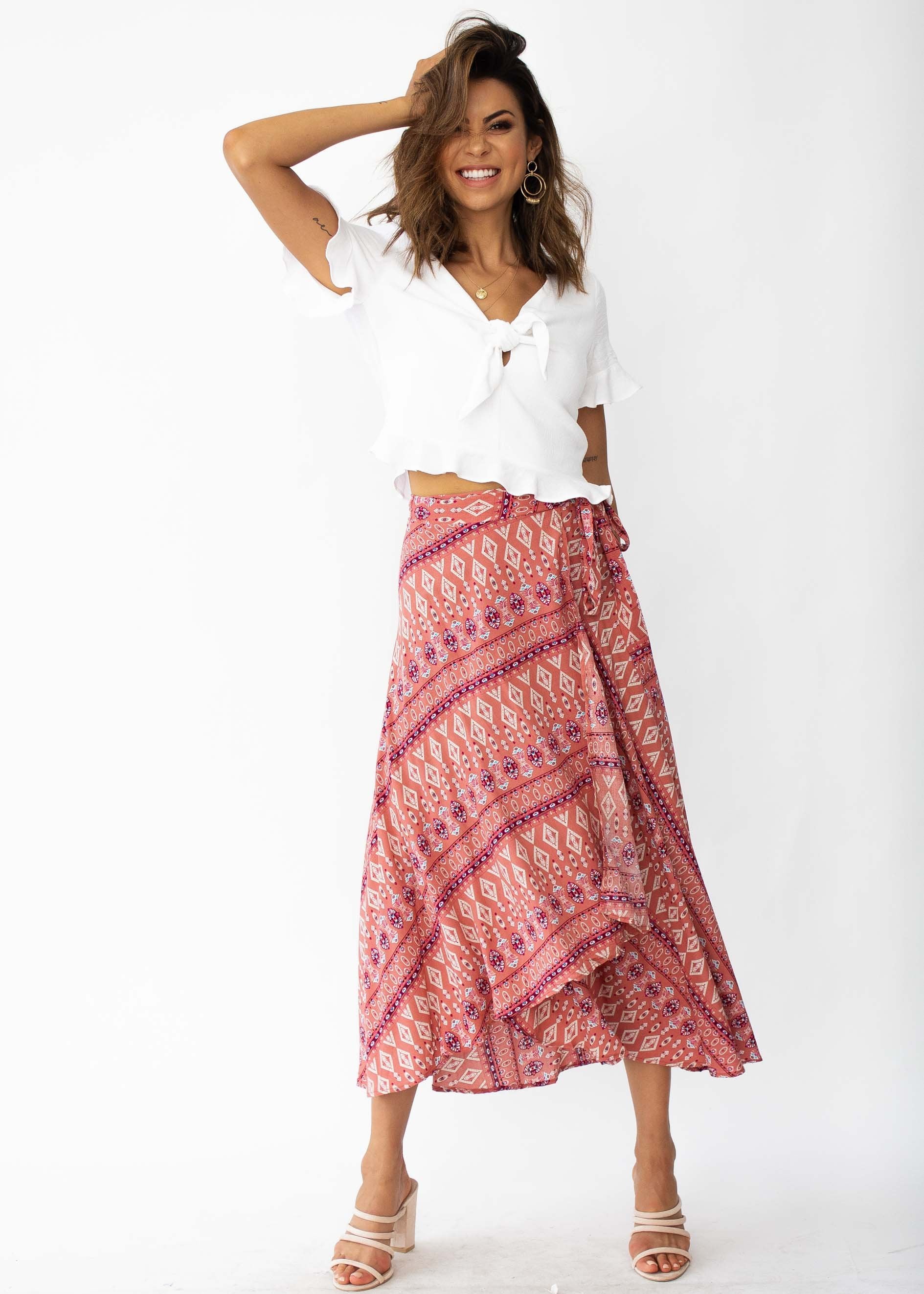 Mahalia Midi Wrap Skirt - September Rose