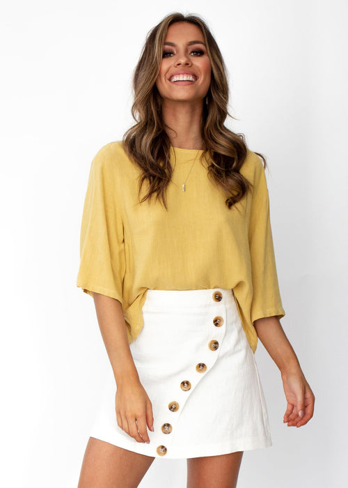 Women's Simple Touch Linen Blouse - Mustard