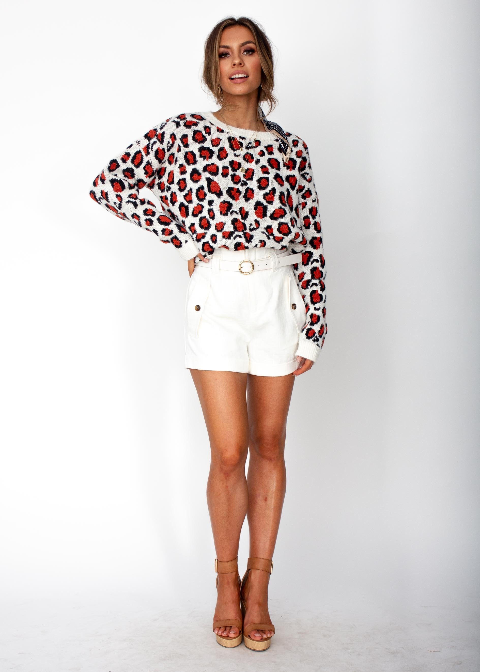 West End Sweater - Cream/Rust Leopard