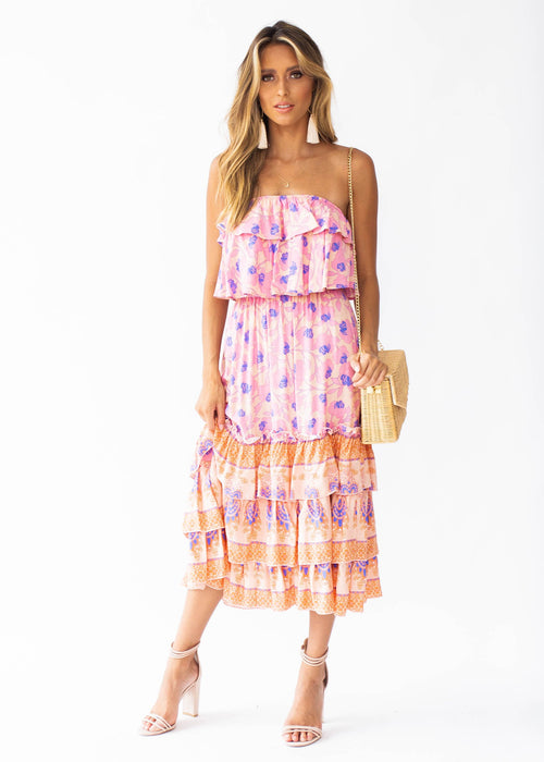Simona Strapless Midi Dress - Malibu