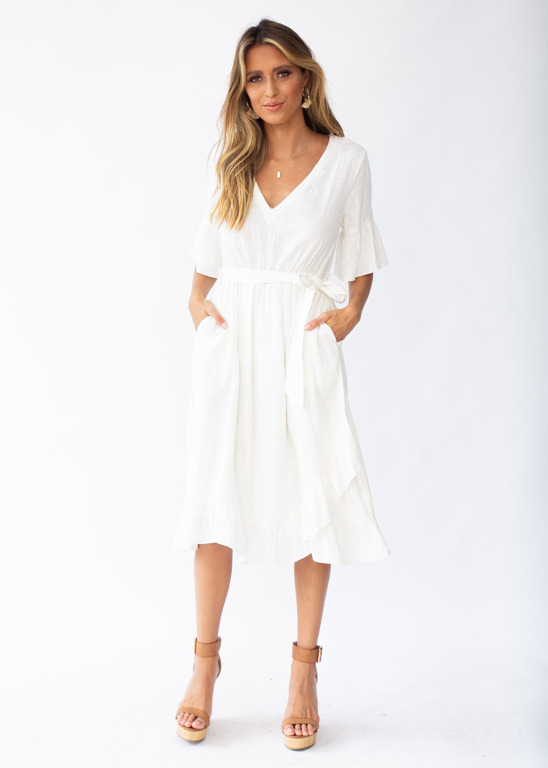 Kalia Linen Midi Dress - Off White