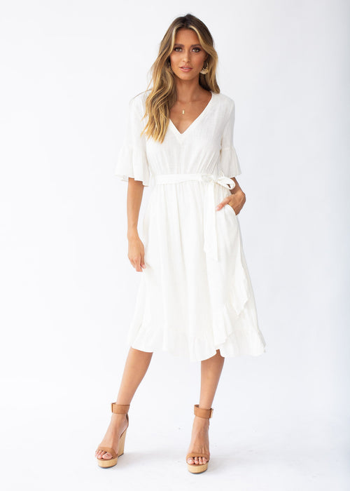 Kalia Linen Midi Dress - Off White