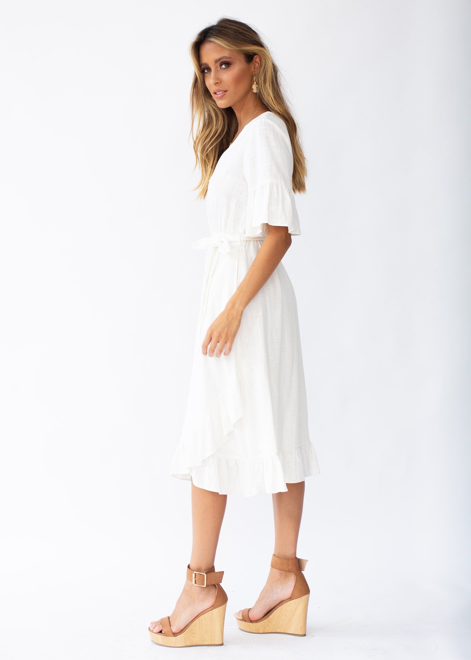 Kalia Linen Midi Dress - Off White
