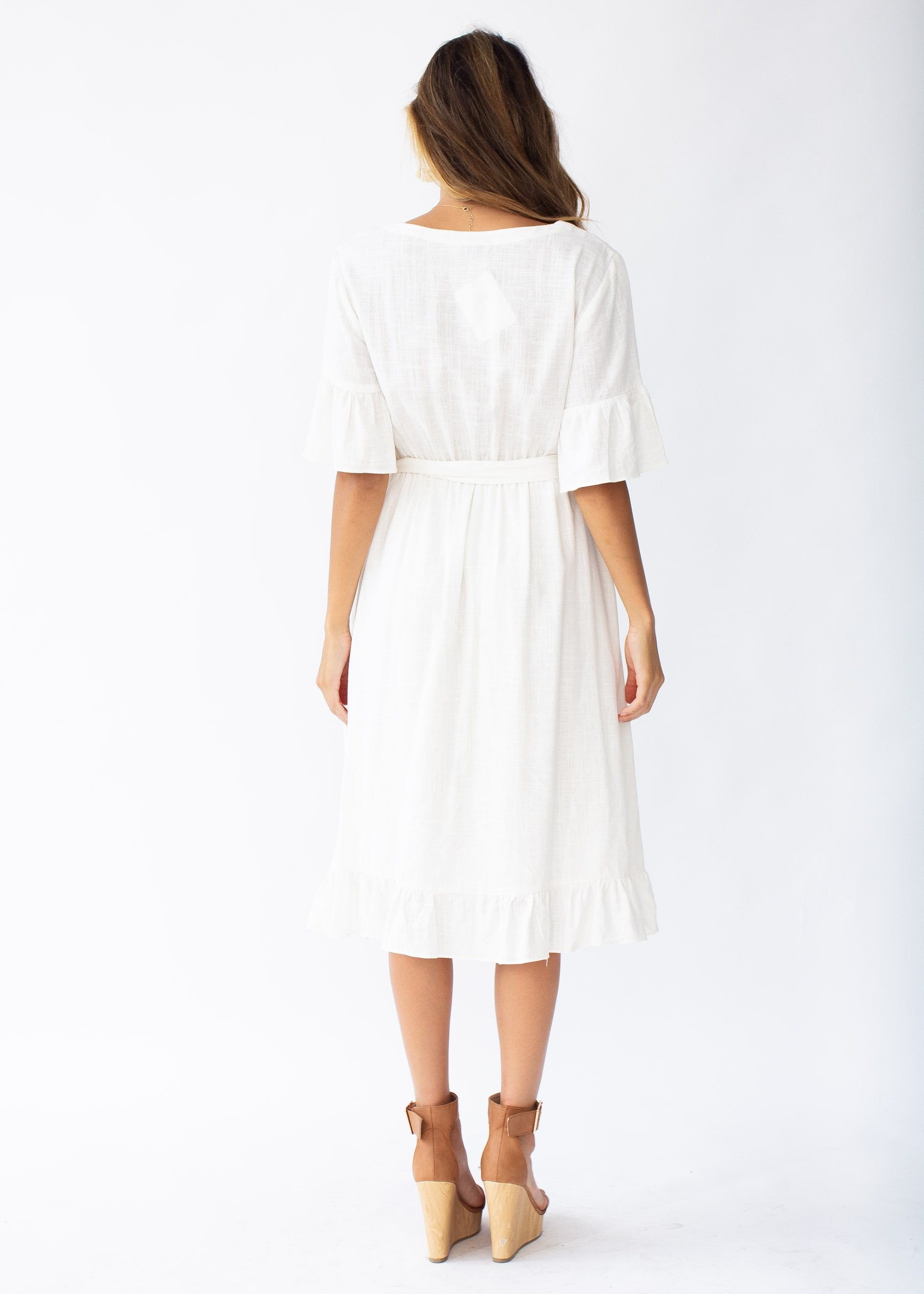 Kalia Linen Midi Dress - Off White