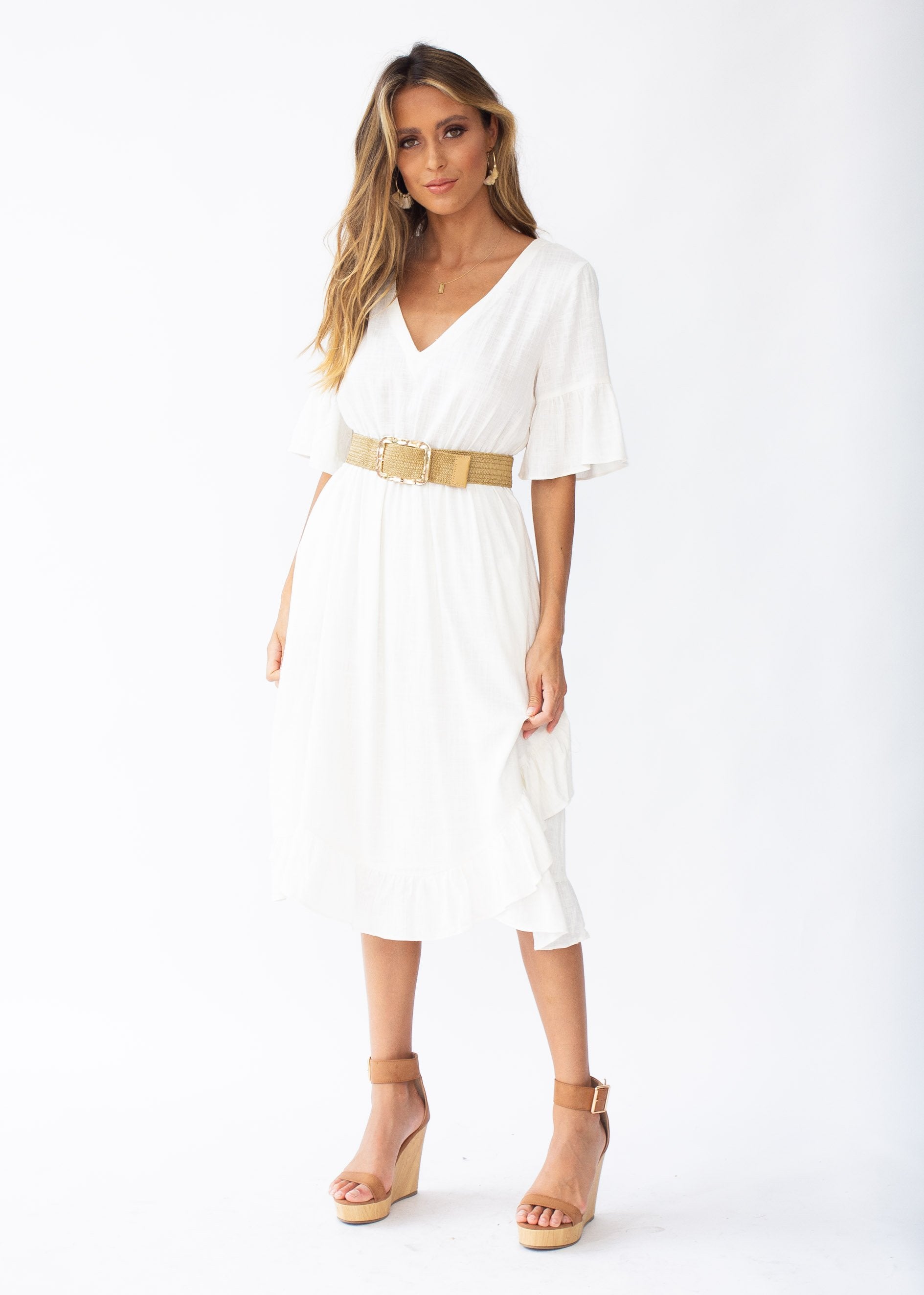 Kalia Linen Midi Dress - Off White
