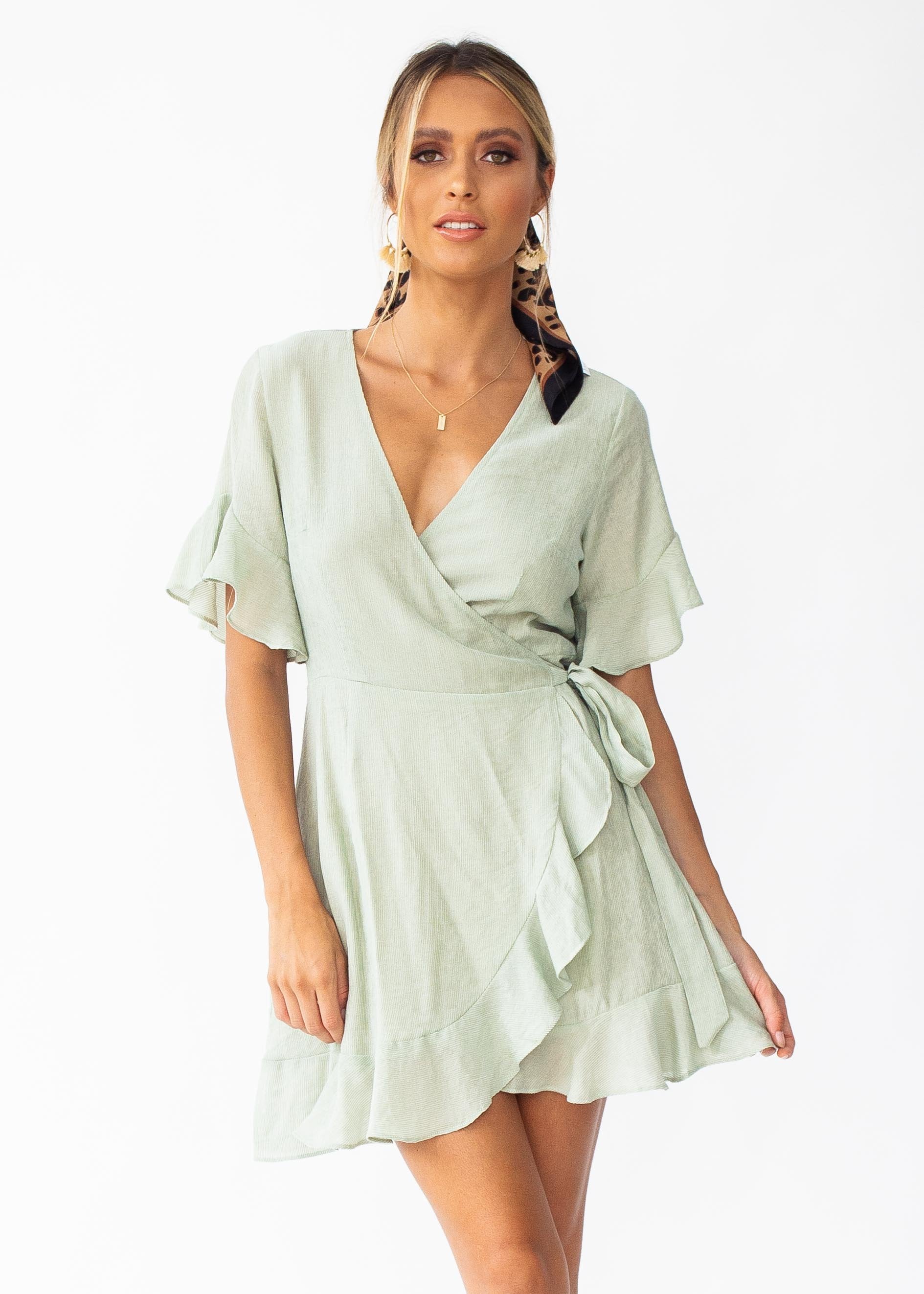 Afterthought Wrap Dress - Light Sage